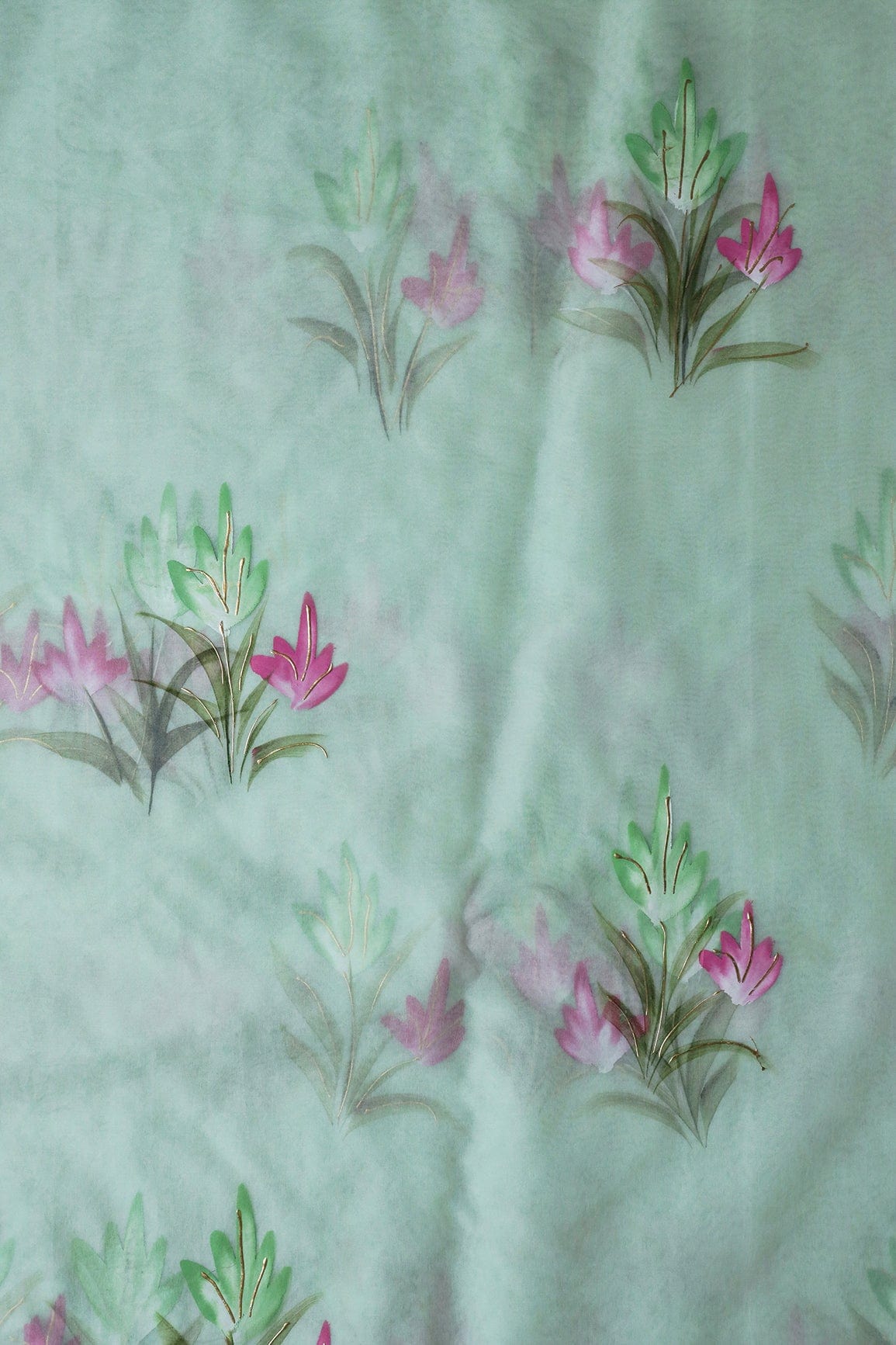 doeraa Embroidery Fabrics Copy of Gorgeous Floral Hand Painted With Foil Work On Olive Organza Fabric