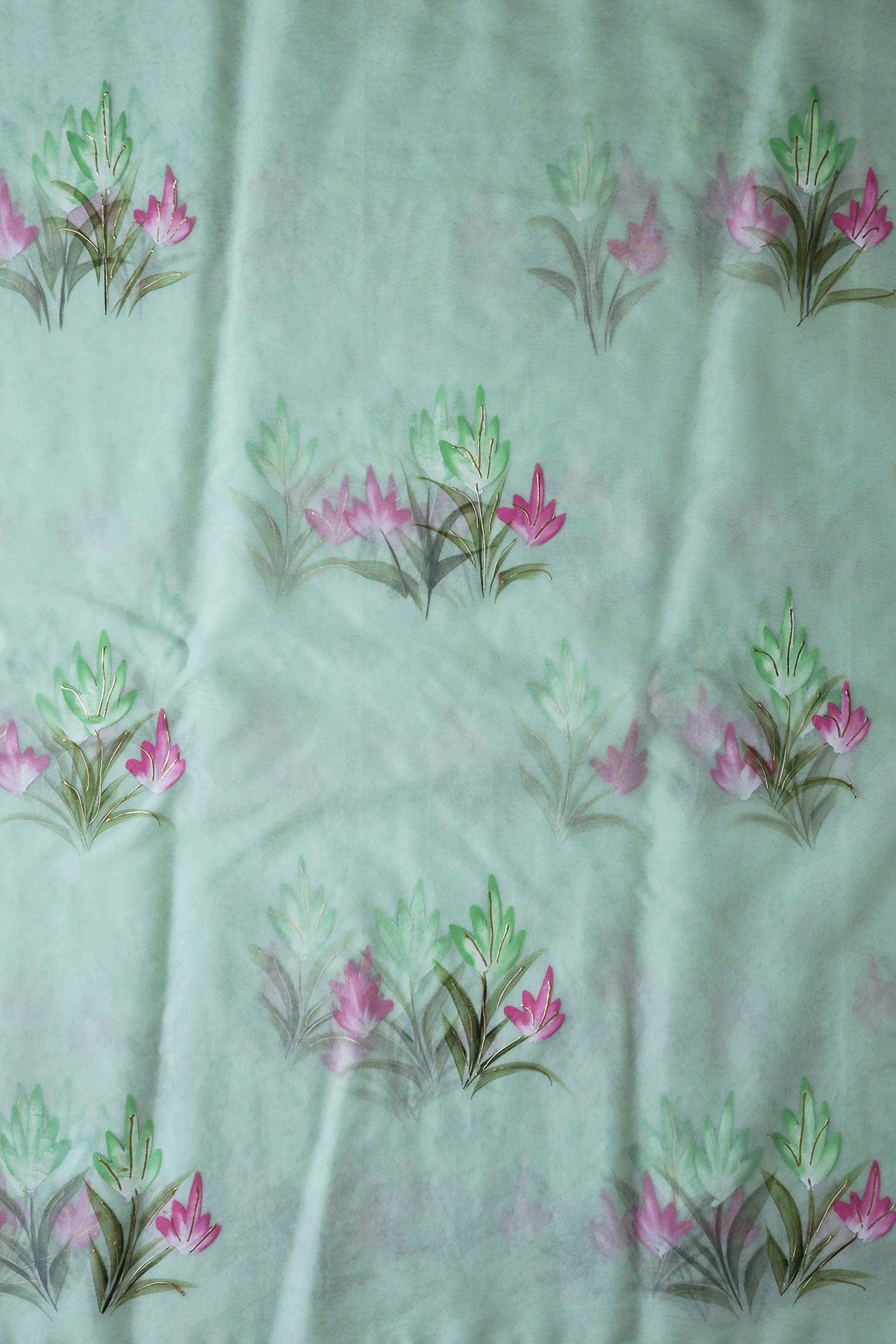 doeraa Embroidery Fabrics Copy of Gorgeous Floral Hand Painted With Foil Work On Olive Organza Fabric