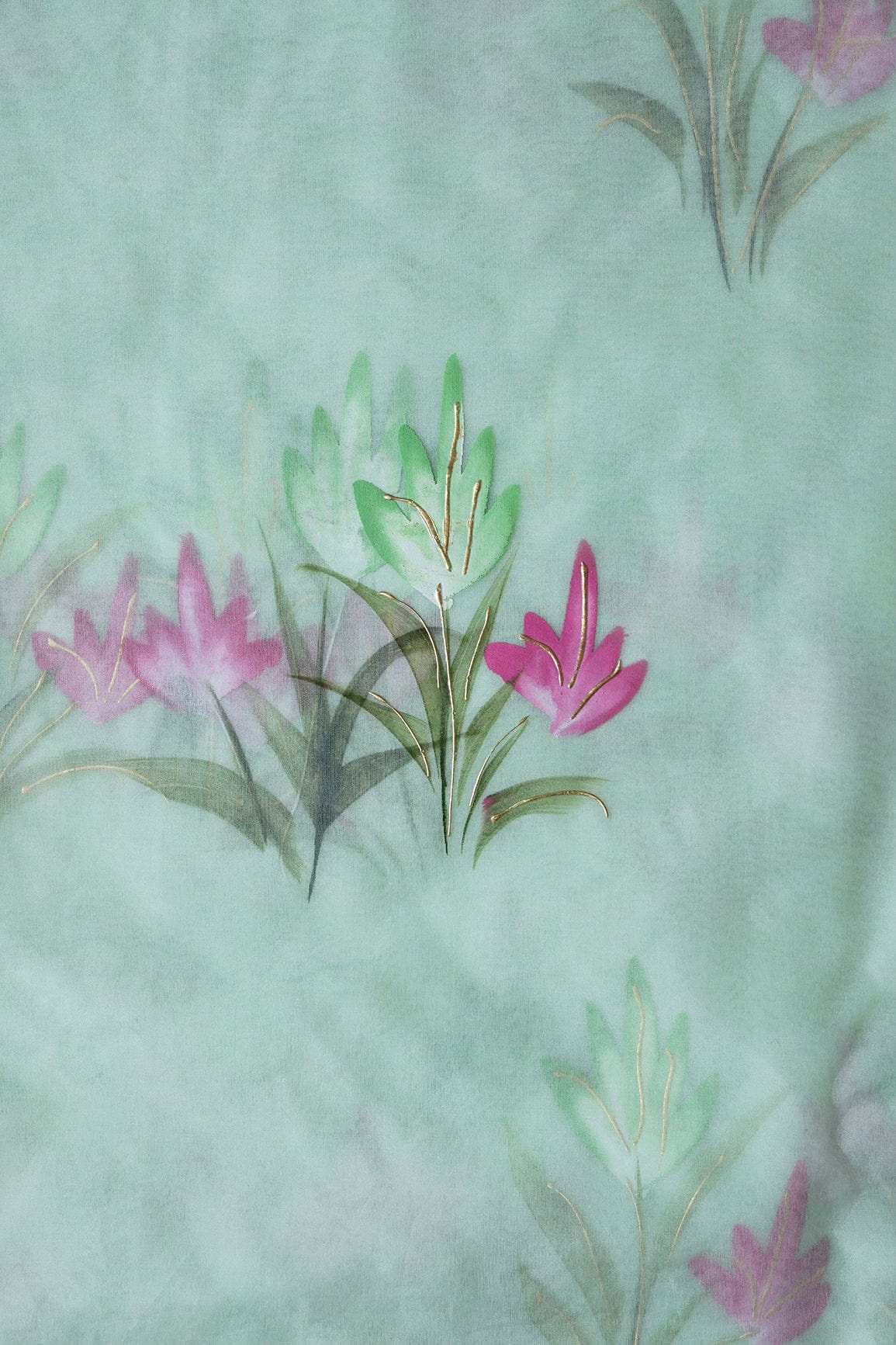 doeraa Embroidery Fabrics Copy of Gorgeous Floral Hand Painted With Foil Work On Olive Organza Fabric