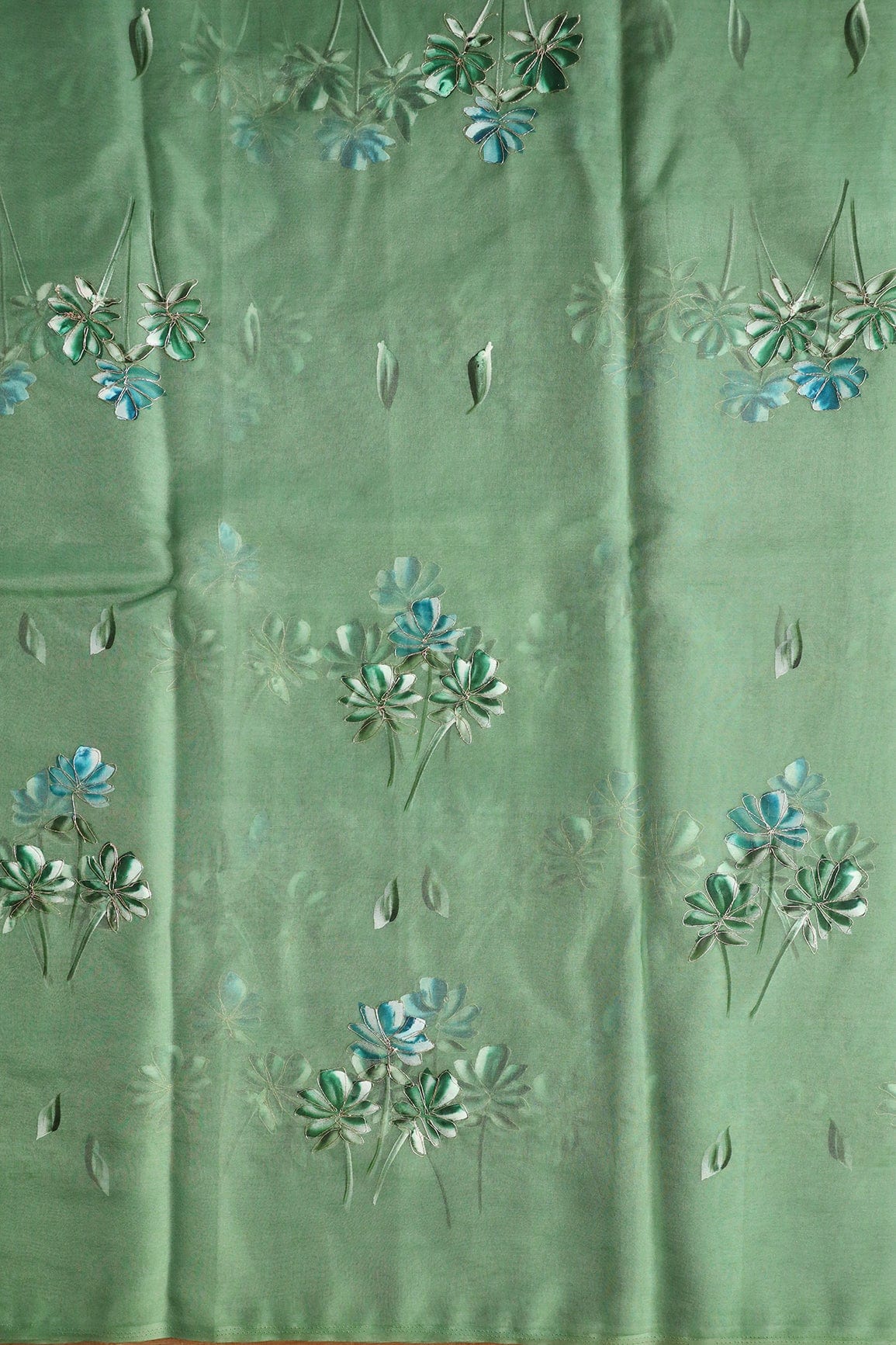 doeraa Embroidery Fabrics Elegant Floral Hand Painted With Embroidery Work On Olive Organza Fabric