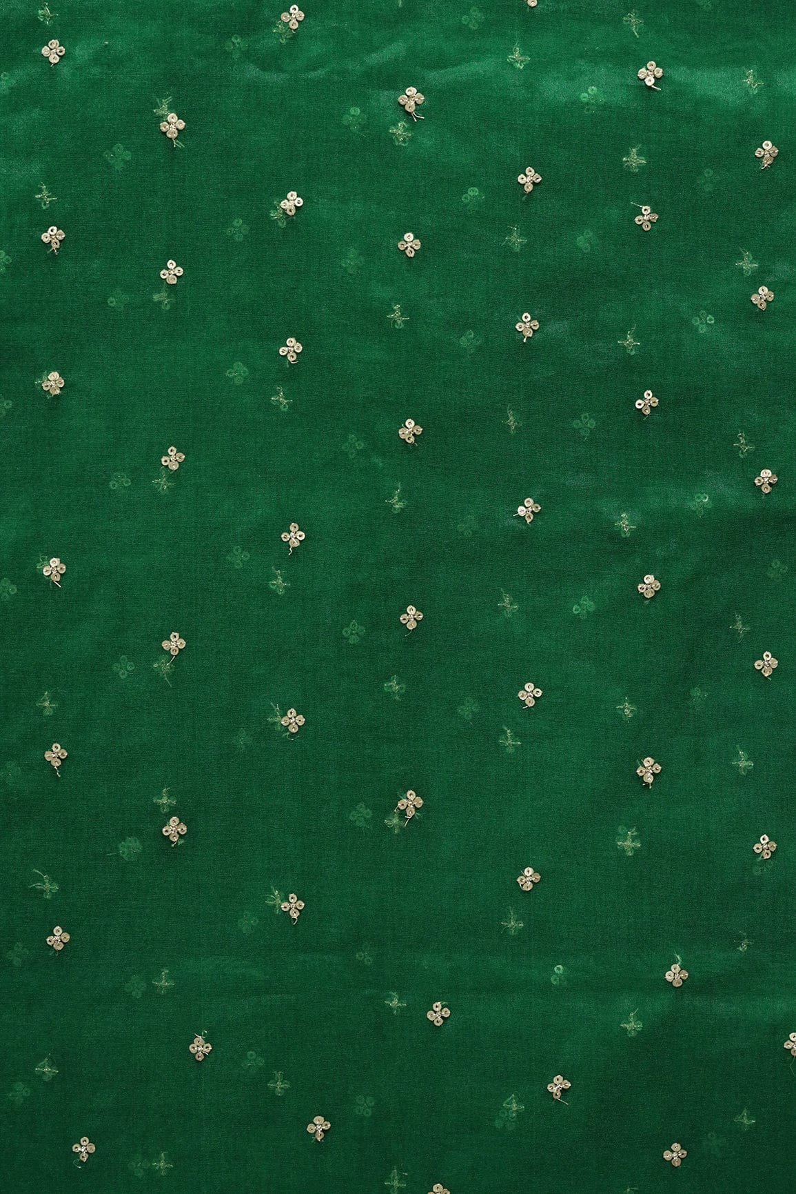 doeraa Embroidery Fabrics Gold Sequins Small Motif Embroidery Work On Bottle Green Organza Fabric