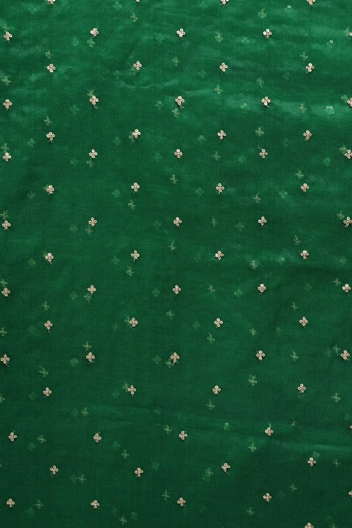 doeraa Embroidery Fabrics Gold Sequins Small Motif Embroidery Work On Bottle Green Organza Fabric