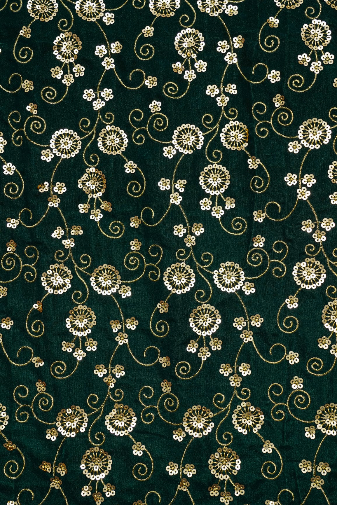 doeraa Embroidery Fabrics Gold Sequins With Gold Thread Embroidery On Bottle Green Velvet