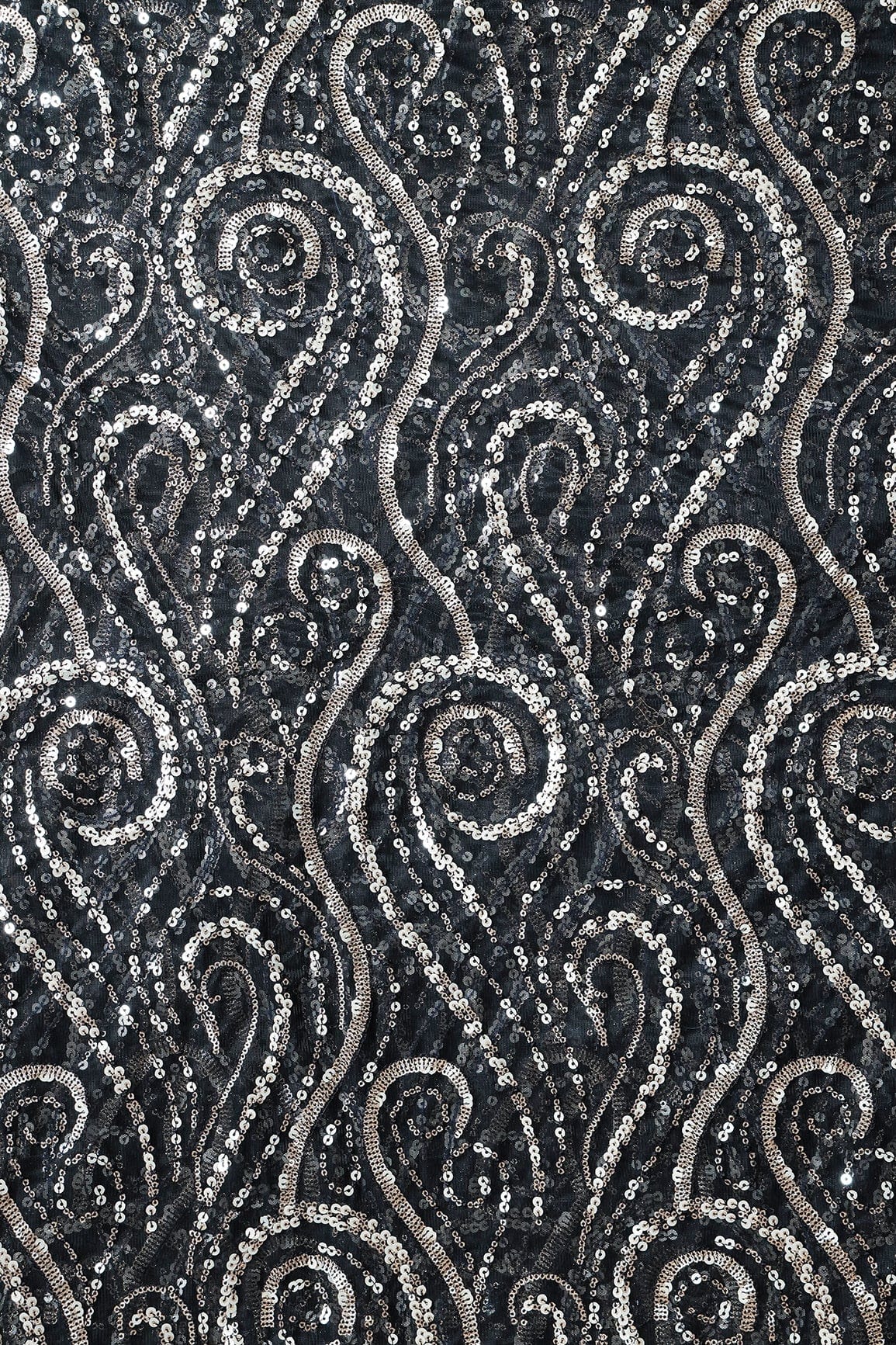 doeraa Embroidery Fabrics Gorgeous Multi Sequins Geometric Embroidery On Black Soft Net Fabric