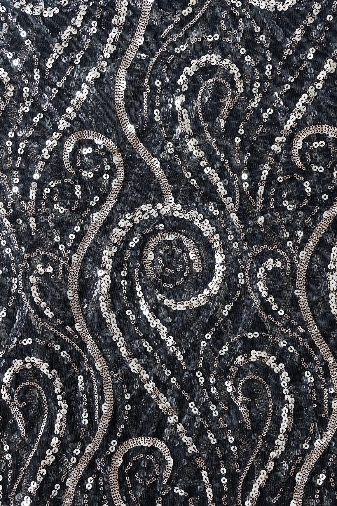 doeraa Embroidery Fabrics Gorgeous Multi Sequins Geometric Embroidery On Black Soft Net Fabric