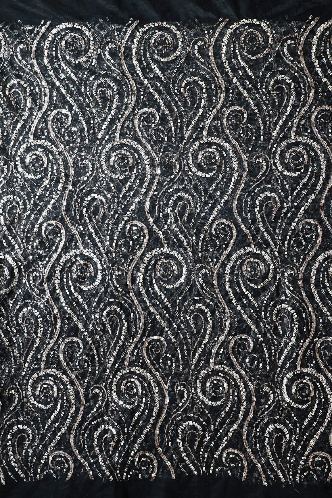 doeraa Embroidery Fabrics Gorgeous Multi Sequins Geometric Embroidery On Black Soft Net Fabric