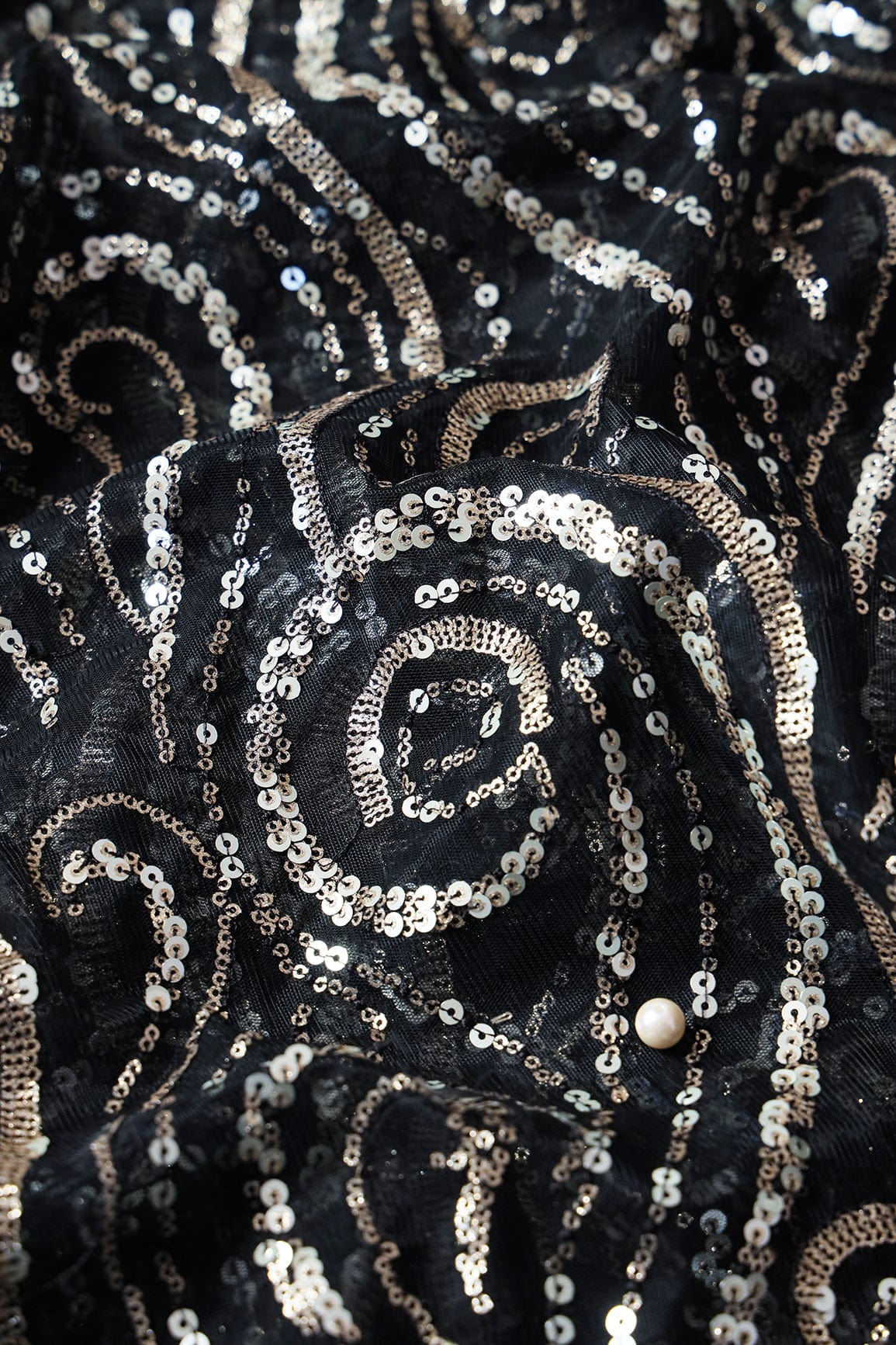 doeraa Embroidery Fabrics Gorgeous Multi Sequins Geometric Embroidery On Black Soft Net Fabric