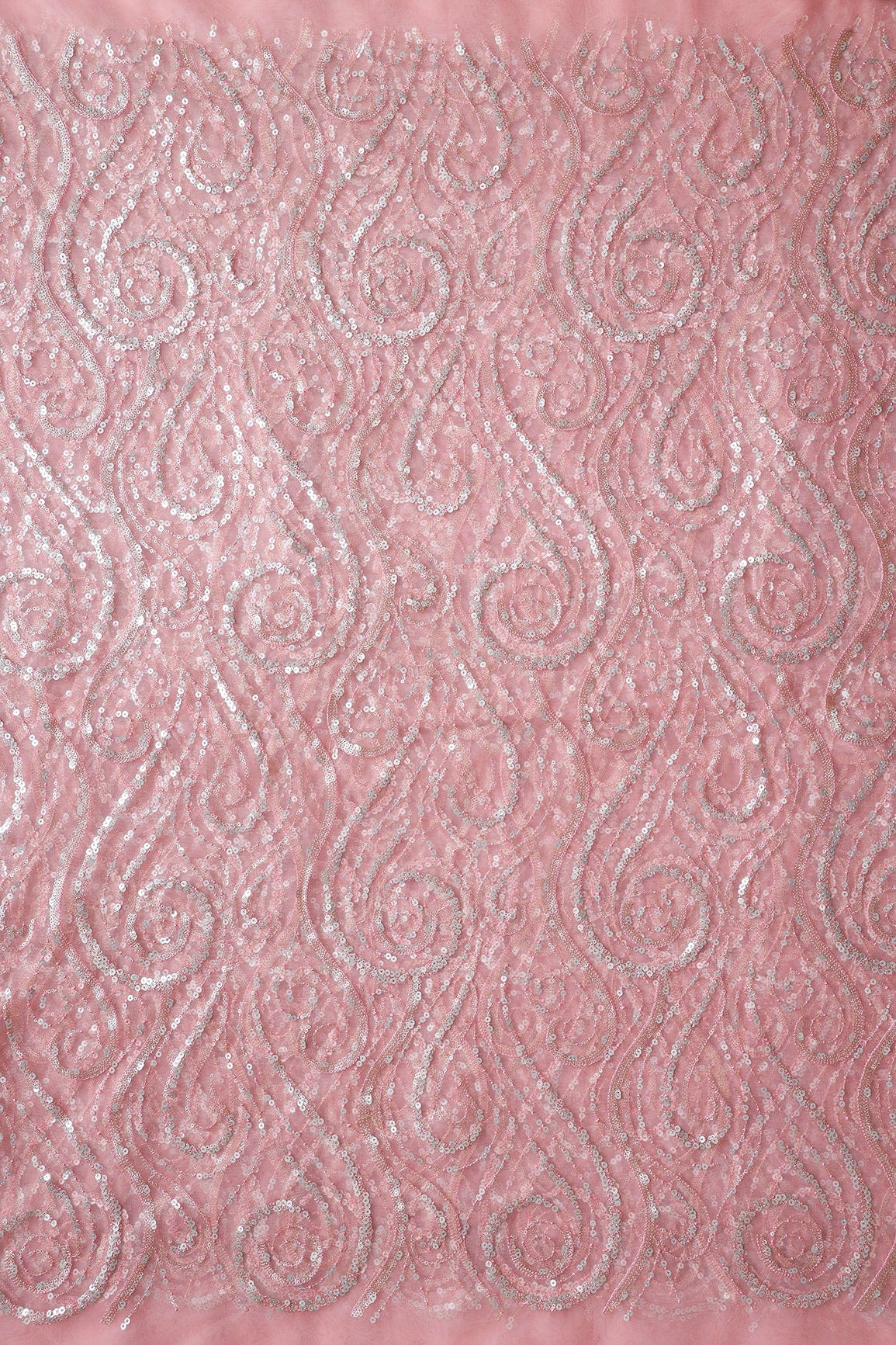 doeraa Embroidery Fabrics Gorgeous Multi Sequins Geometric Embroidery On Pink Soft Net Fabric