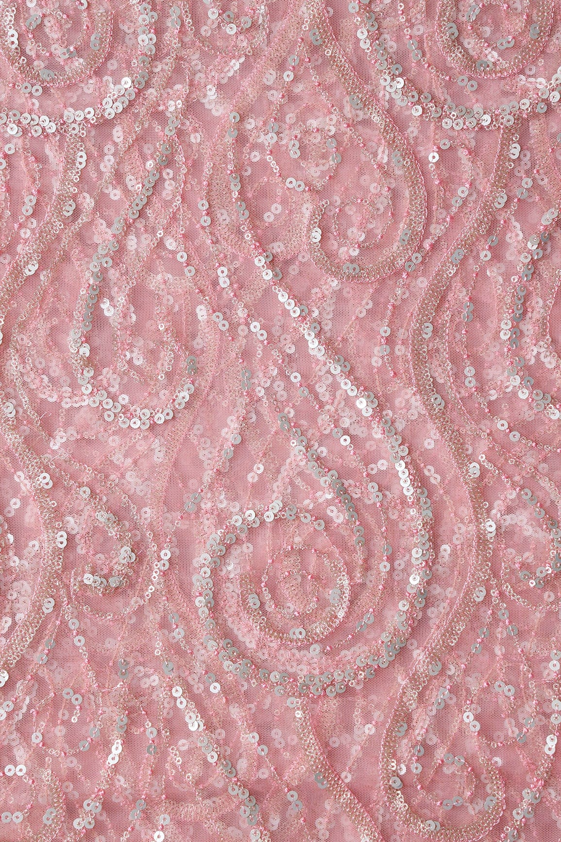 doeraa Embroidery Fabrics Gorgeous Multi Sequins Geometric Embroidery On Pink Soft Net Fabric