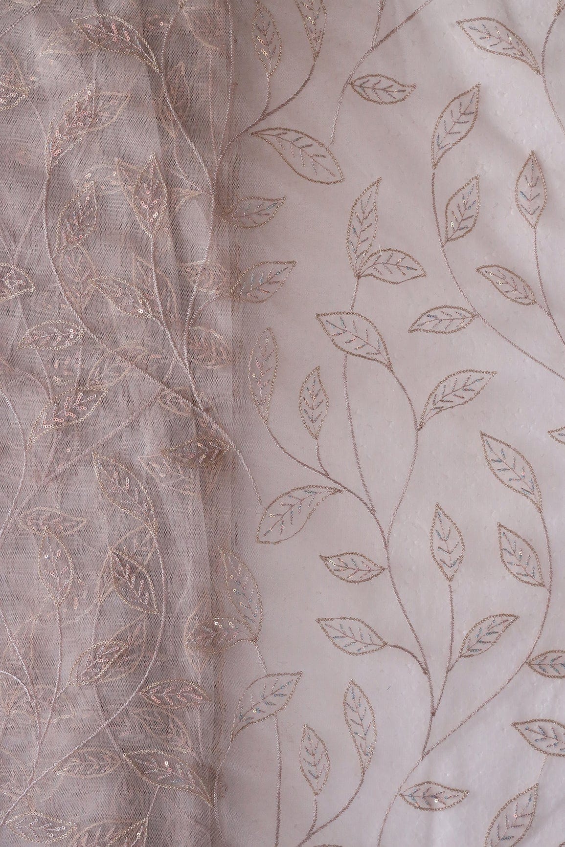 doeraa Embroidery Fabrics Grey Thread With Sequins Beautiful Leafy Embroidery On Grey Soft Net Fabric