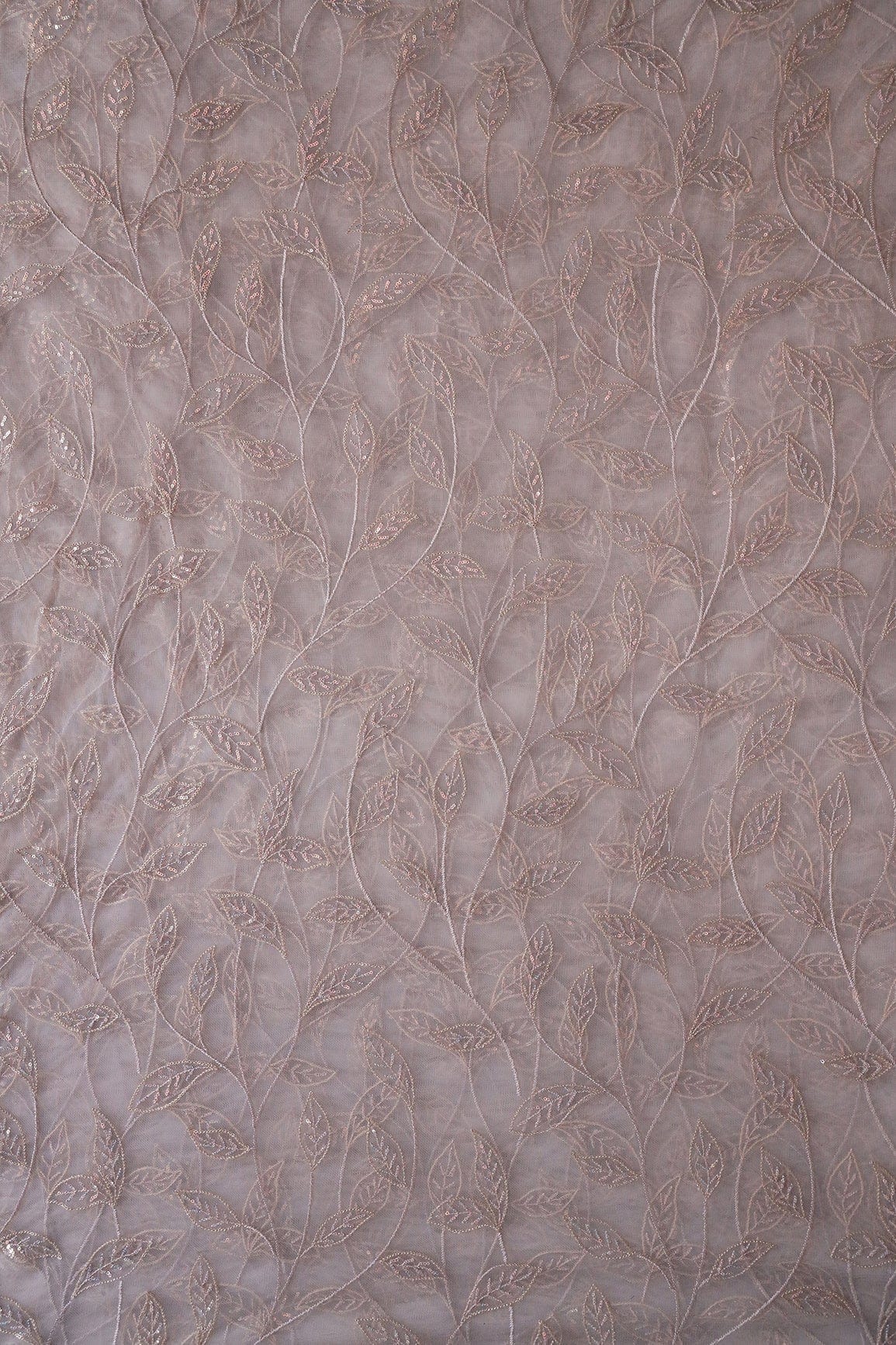 doeraa Embroidery Fabrics Grey Thread With Sequins Beautiful Leafy Embroidery On Grey Soft Net Fabric