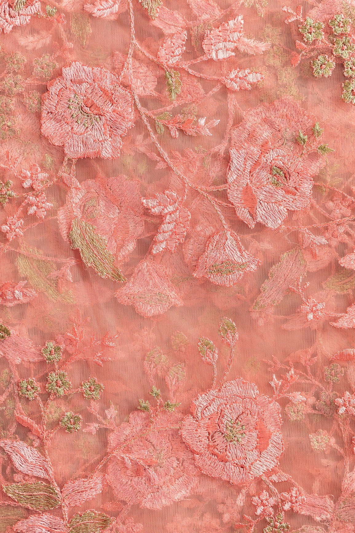 doeraa Embroidery Fabrics Heavy Floral Thread Work Embroidery On Baby Pink Soft Net Fabric