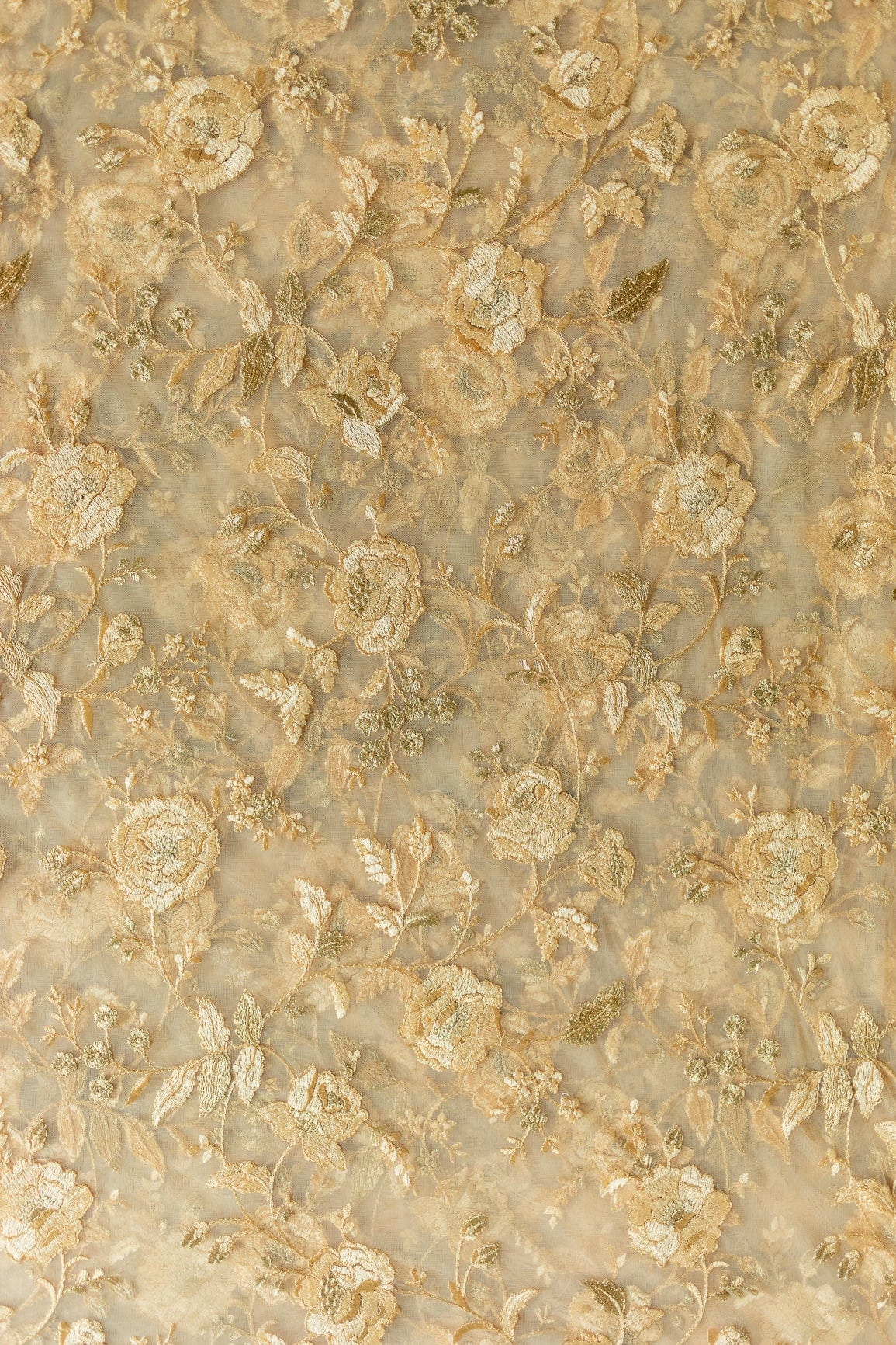 doeraa Embroidery Fabrics Heavy Floral Thread Work Embroidery On Beige Soft Net Fabric