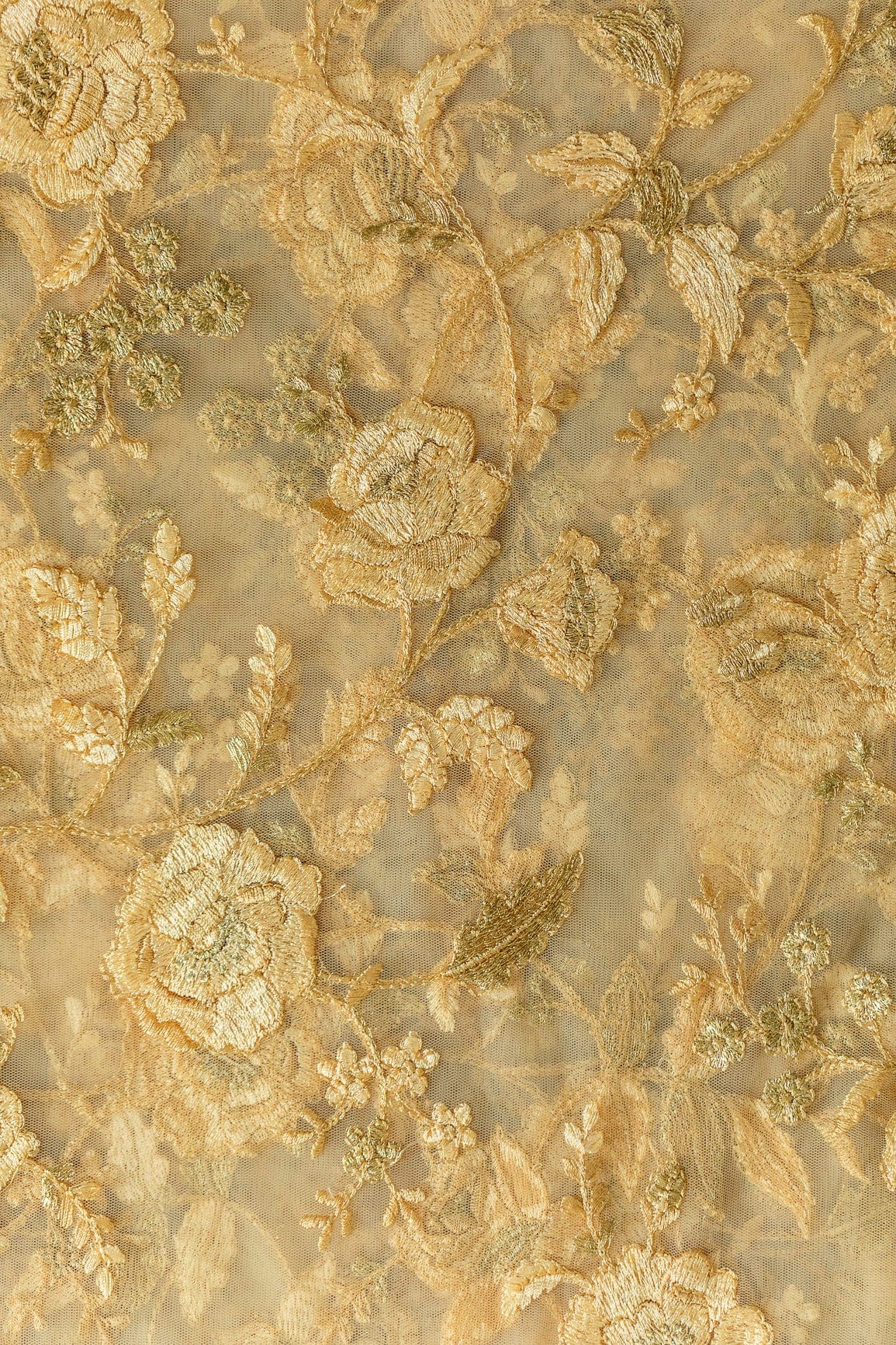doeraa Embroidery Fabrics Heavy Floral Thread Work Embroidery On Beige Soft Net Fabric