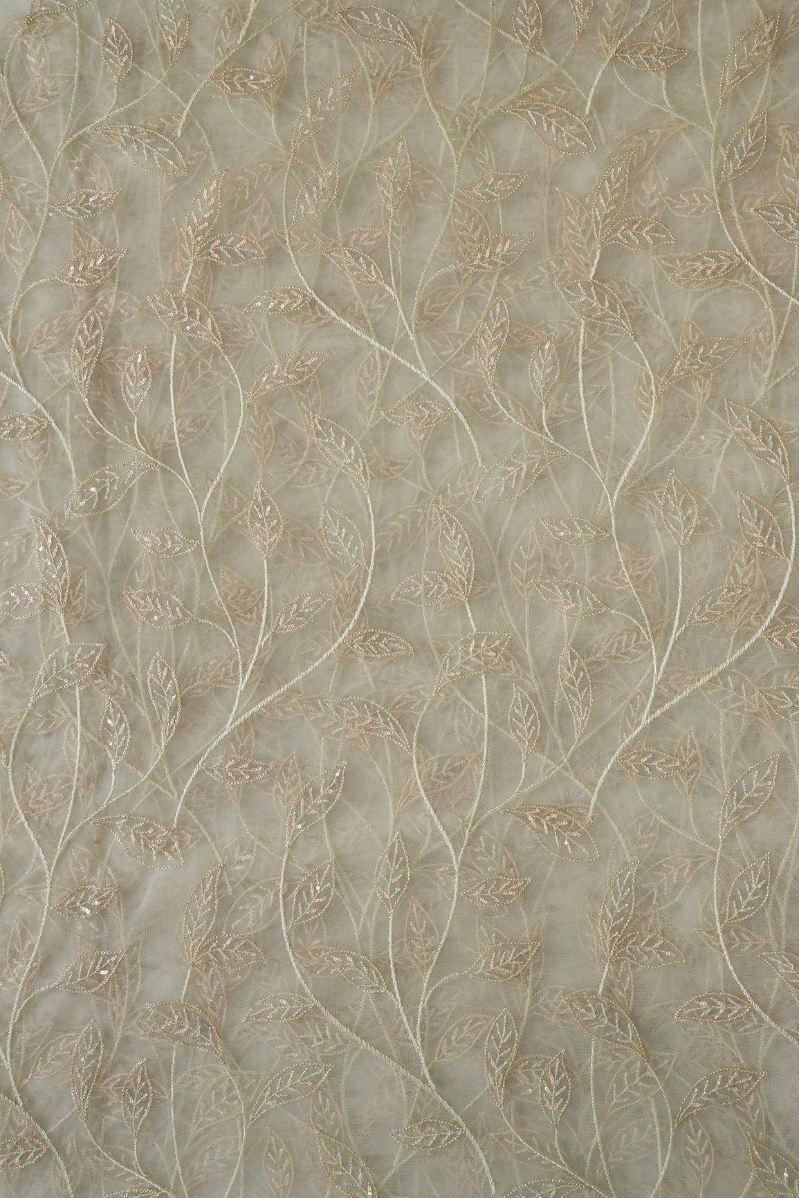 doeraa Embroidery Fabrics Olive Thread With Sequins Beautiful Leafy Embroidery On Olive Soft Net Fabric