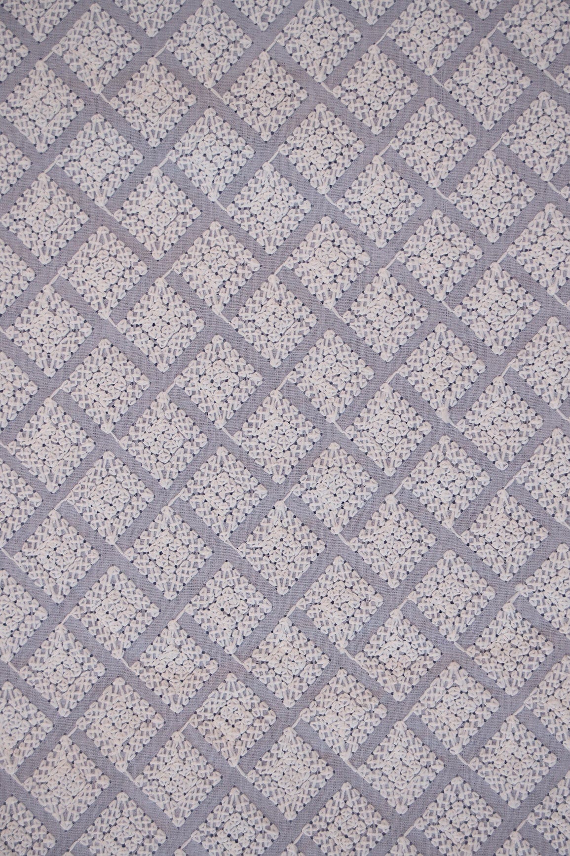 doeraa Embroidery Fabrics White Thread Heavy Checks Embroidery On Pastel Blue Soft Cotton Fabric