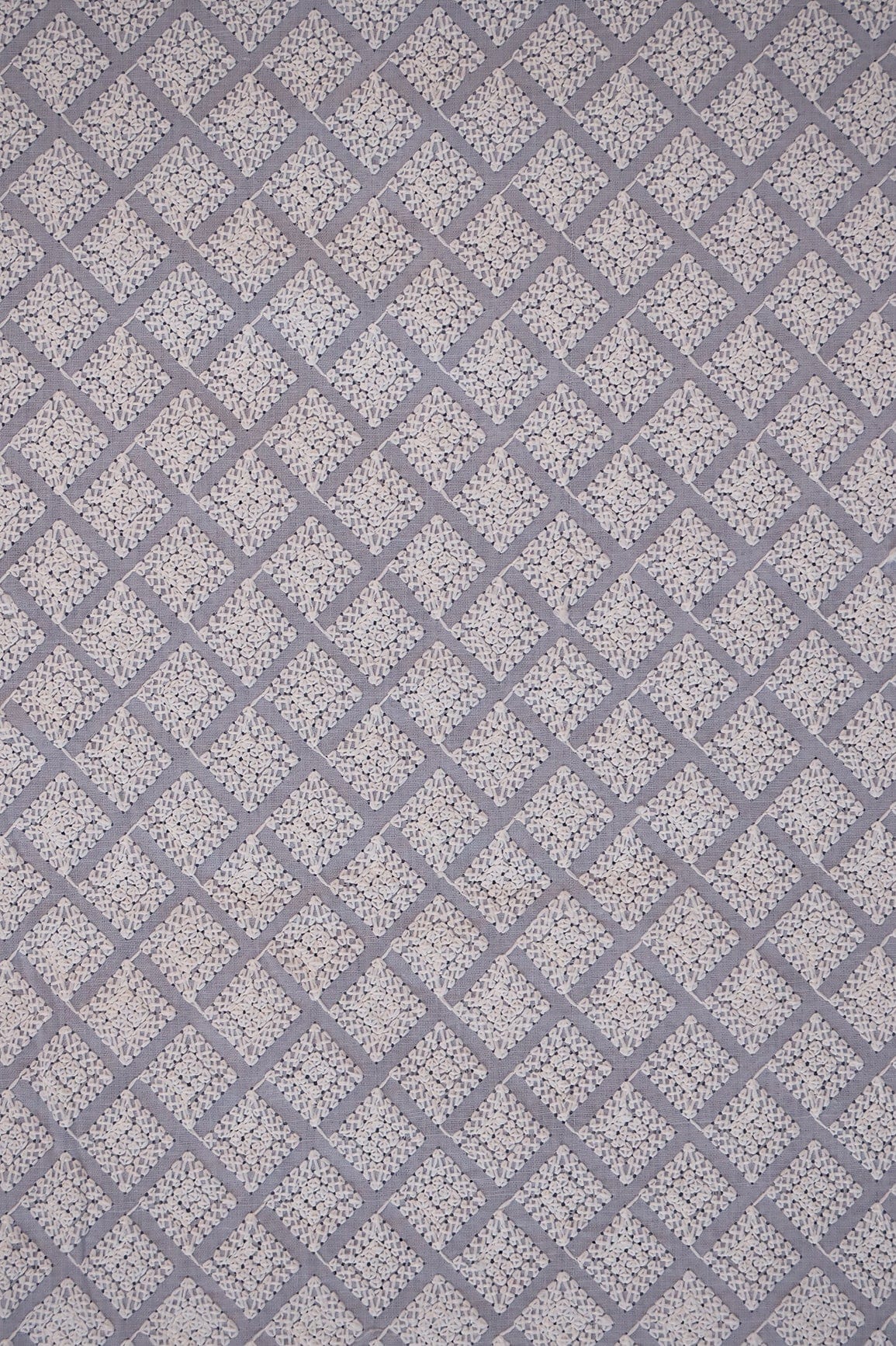doeraa Embroidery Fabrics White Thread Heavy Checks Embroidery On Pastel Blue Soft Cotton Fabric