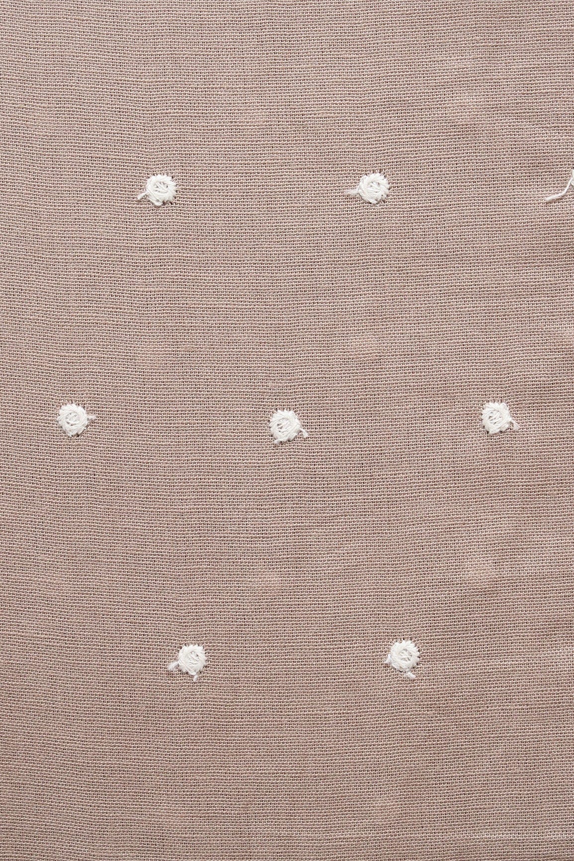 doeraa Embroidery Fabrics White Thread Small Polka Embroidery Work On Beige Cotton Linen Fabric