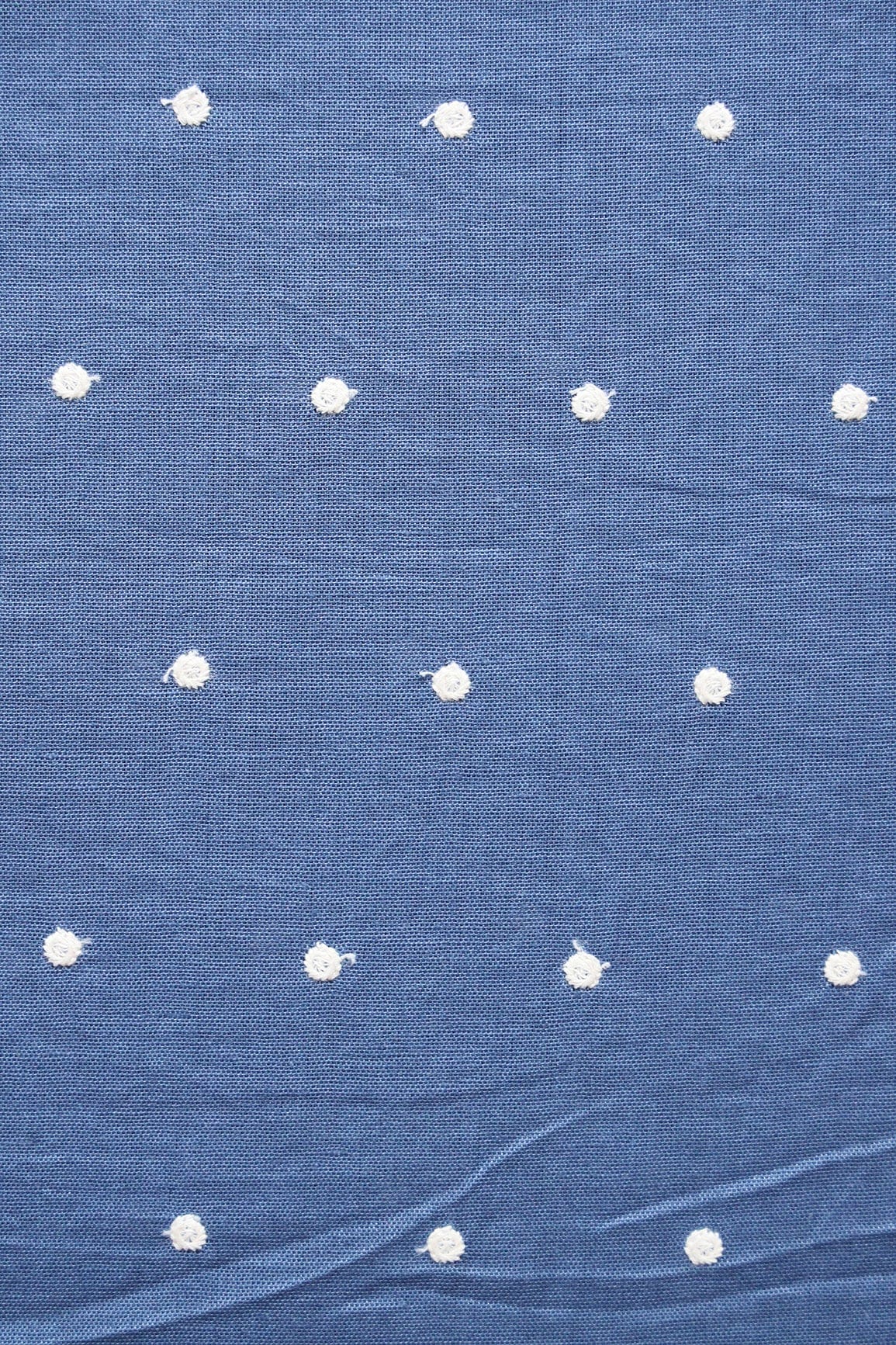 doeraa Embroidery Fabrics White Thread Small Polka Embroidery Work On Blue Cotton Linen Fabric