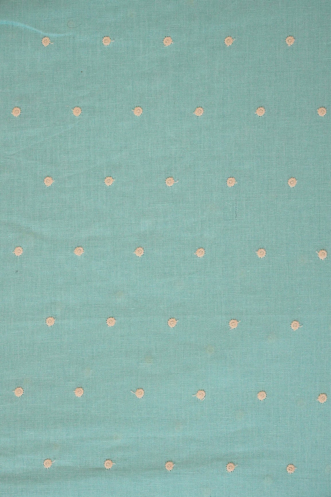doeraa Embroidery Fabrics White Thread Small Polka Embroidery Work On Sky Cotton Linen Fabric