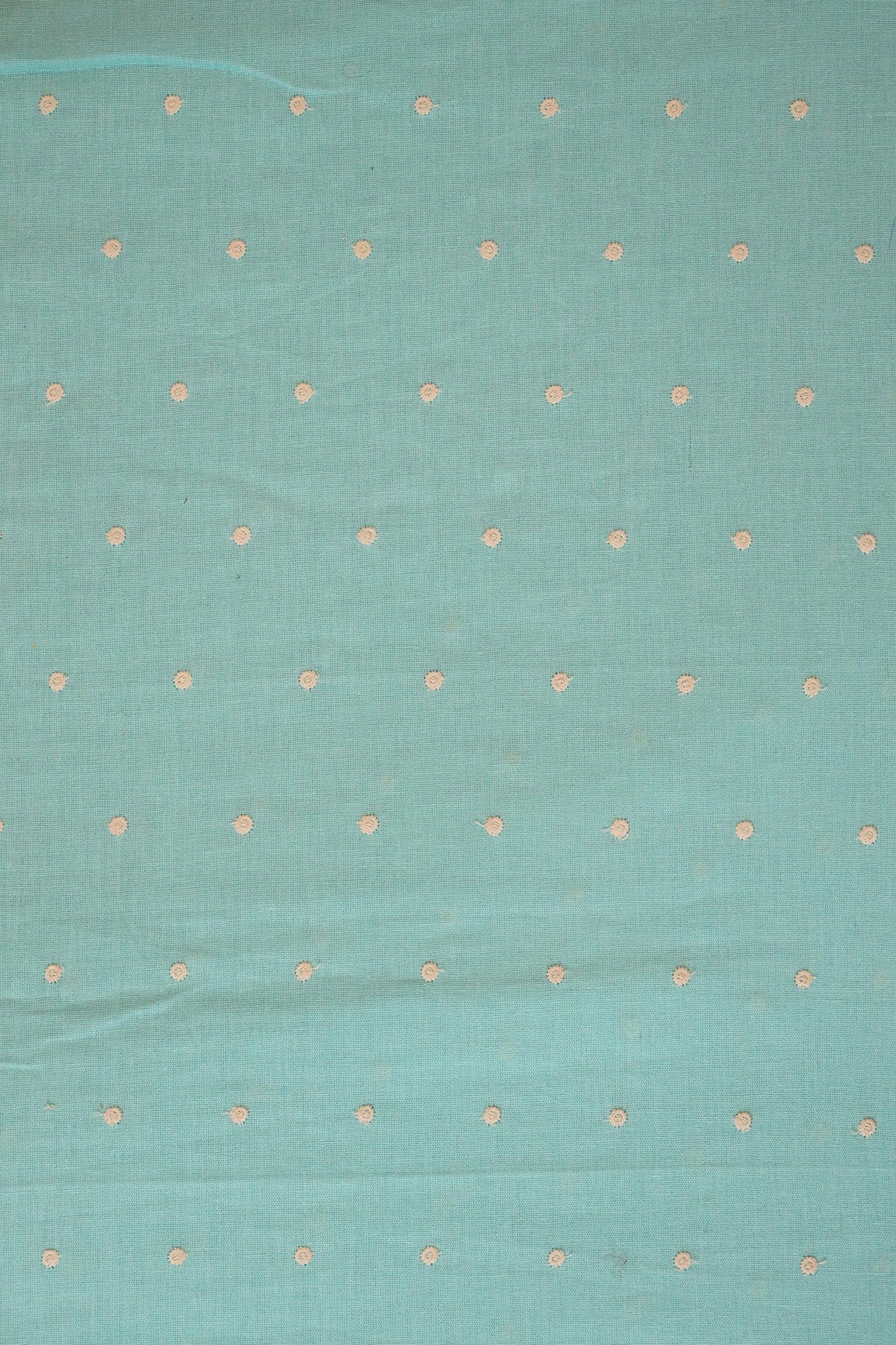 doeraa Embroidery Fabrics White Thread Small Polka Embroidery Work On Sky Cotton Linen Fabric