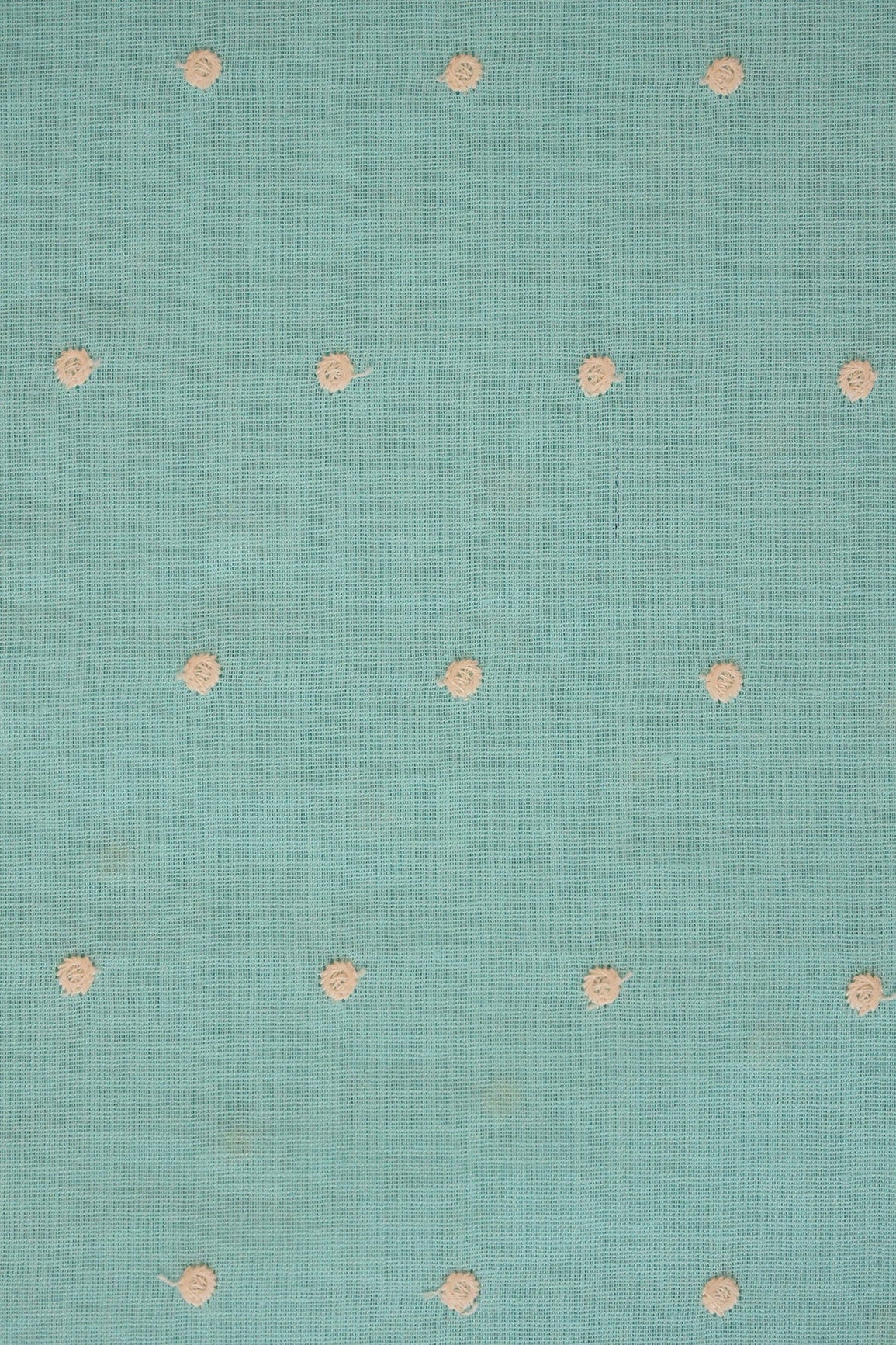 doeraa Embroidery Fabrics White Thread Small Polka Embroidery Work On Sky Cotton Linen Fabric