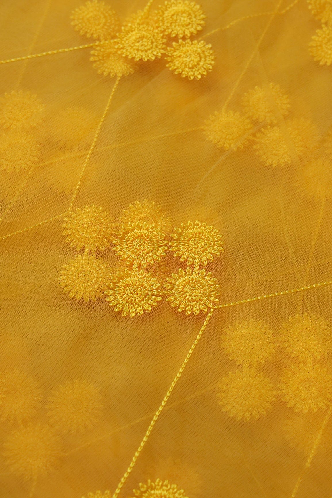 doeraa Embroidery Fabrics Yellow Color Thread Geometric Embroidery Work On Yellow Soft Net Fabric