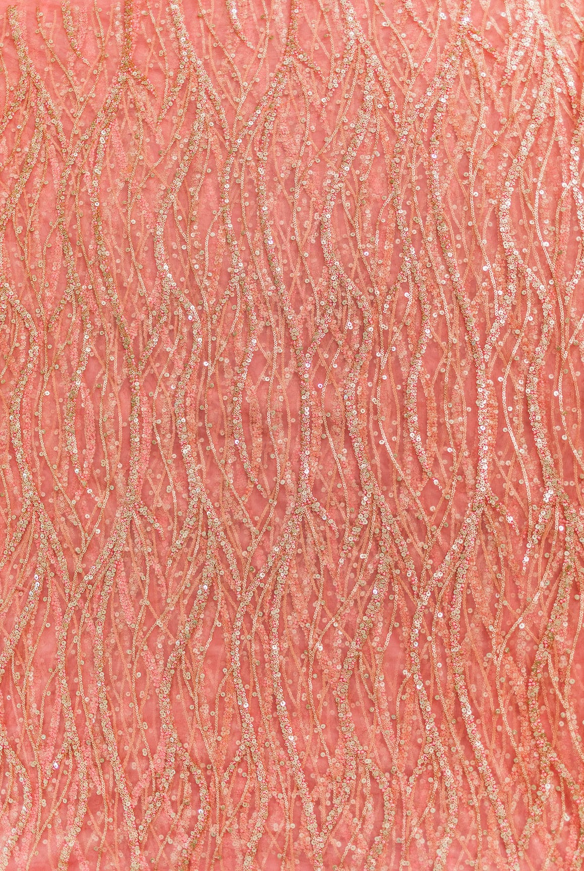 Gold And Silver Sequins With Baby Pink Thread Embroidery on Baby Pink Soft Net - doeraa