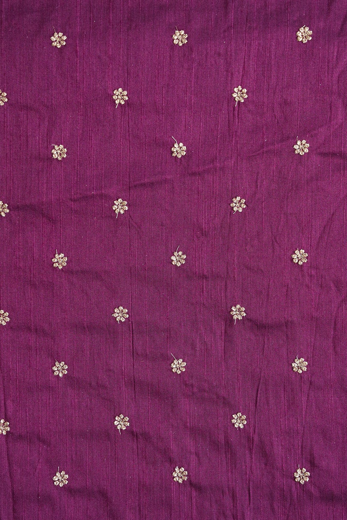Gold Sequins With Gold Zari Small Motif Embroidery Work On Wine Raw Silk Fabric - doeraa