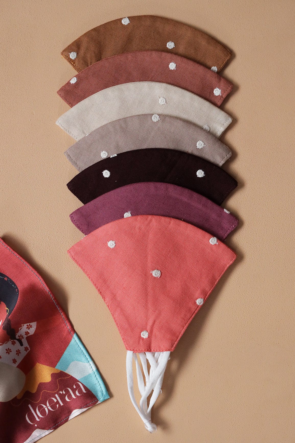 doeraa Masks Pastel Earthy Polka Embroidery Triple Layer Cotton Linen Masks: Pack of 7