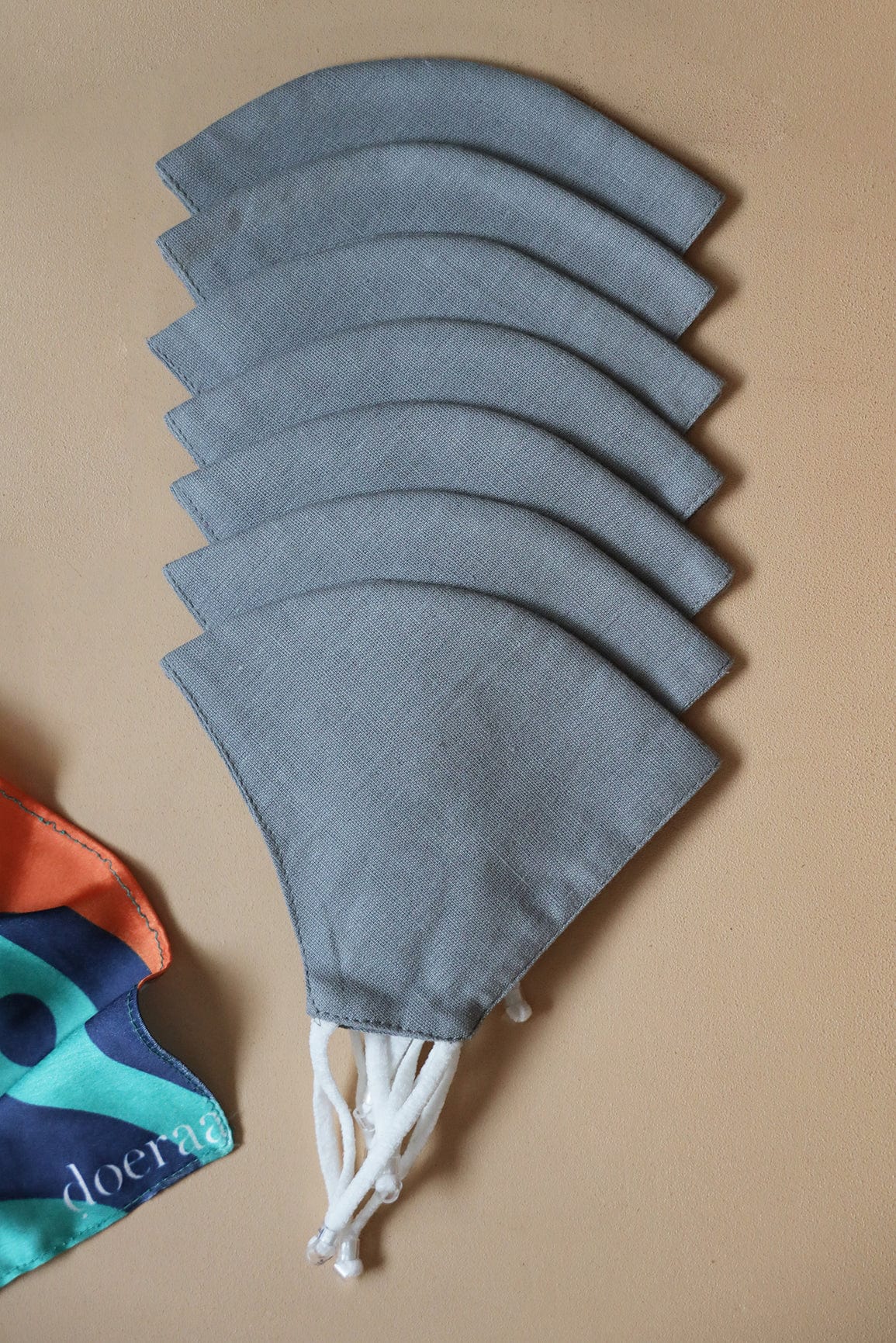 doeraa Masks Grey Soft Adjustable Triple Layer Cotton Linen Masks: Pack of 7