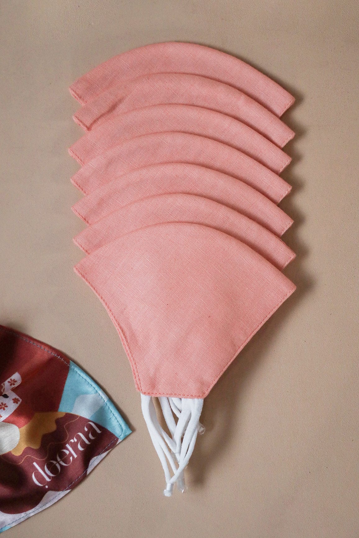 doeraa Masks Peach Soft Adjustable Triple Layer Cotton Linen Masks: Pack of 7
