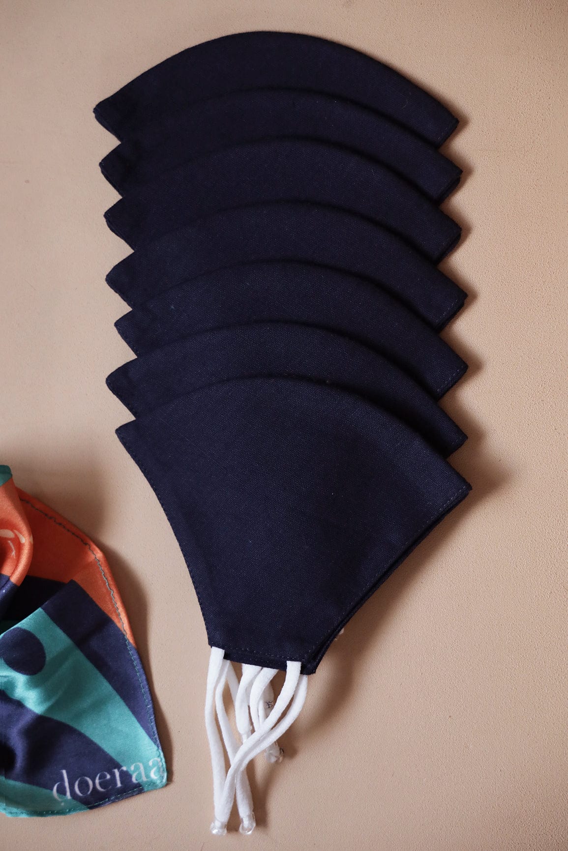 doeraa Masks Navy Blue Soft Adjustable Triple Layer Cotton Linen Masks: Pack of 7