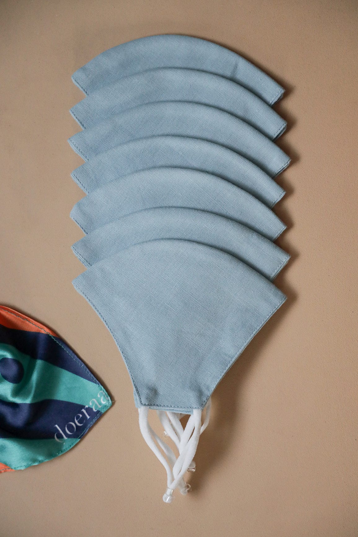 doeraa Masks Pastel Blue Soft Adjustable Triple Layer Cotton Linen Masks: Pack of 7