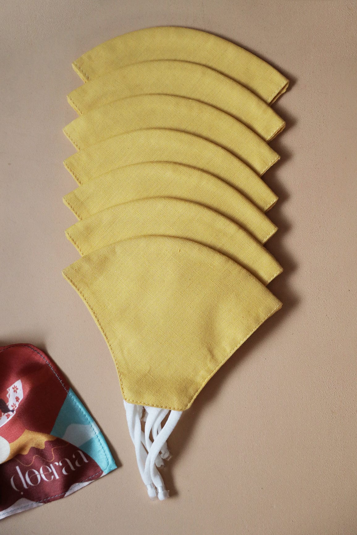 doeraa Masks Yellow Soft Adjustable Triple Layer Cotton Linen Masks: Pack of 7