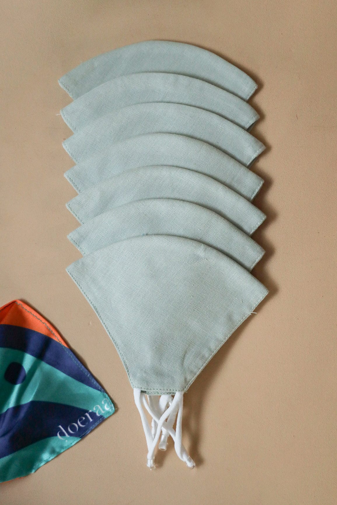 doeraa Masks Light Olive Soft Adjustable Triple Layer Cotton Linen Masks: Pack of 7