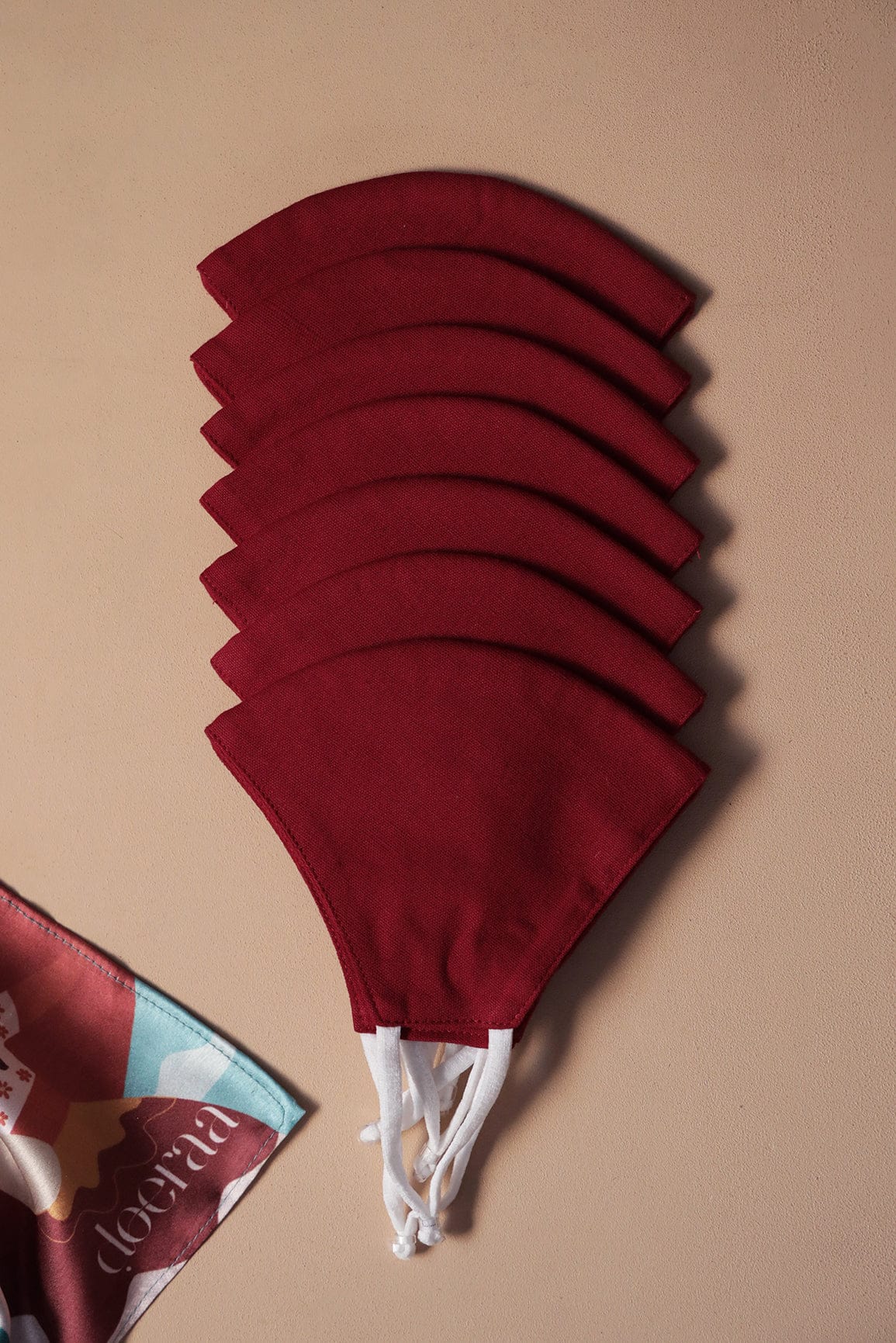 doeraa Masks Maroon Soft Adjustable Triple Layer Cotton Linen Masks: Pack of 7