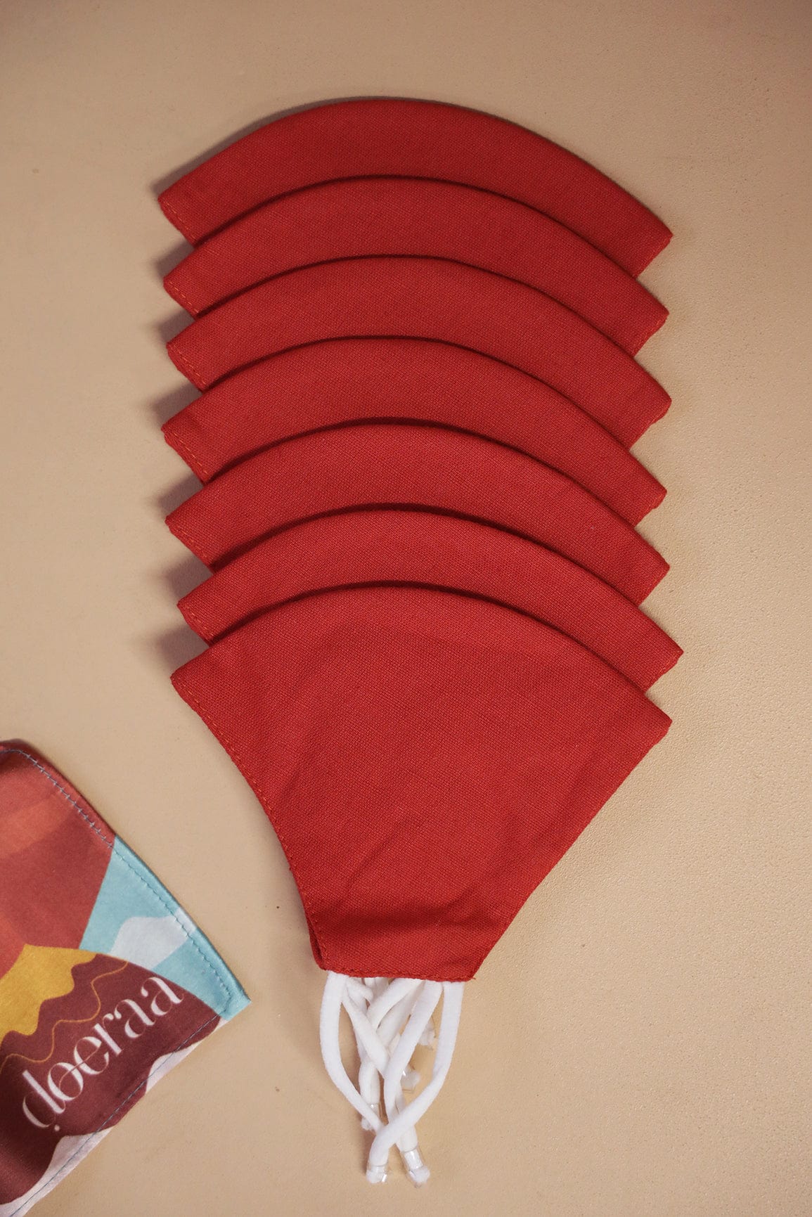 doeraa Masks Red Soft Adjustable Triple Layer Cotton Linen Masks: Pack of 7