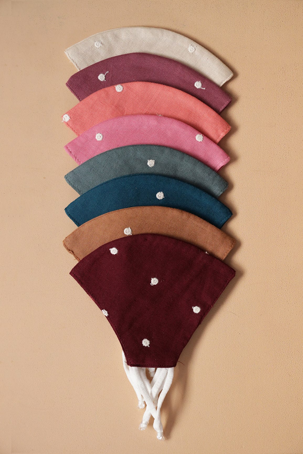 doeraa Masks White Polka Embroidery Triple Layer Cotton Linen Masks: Pack of 8