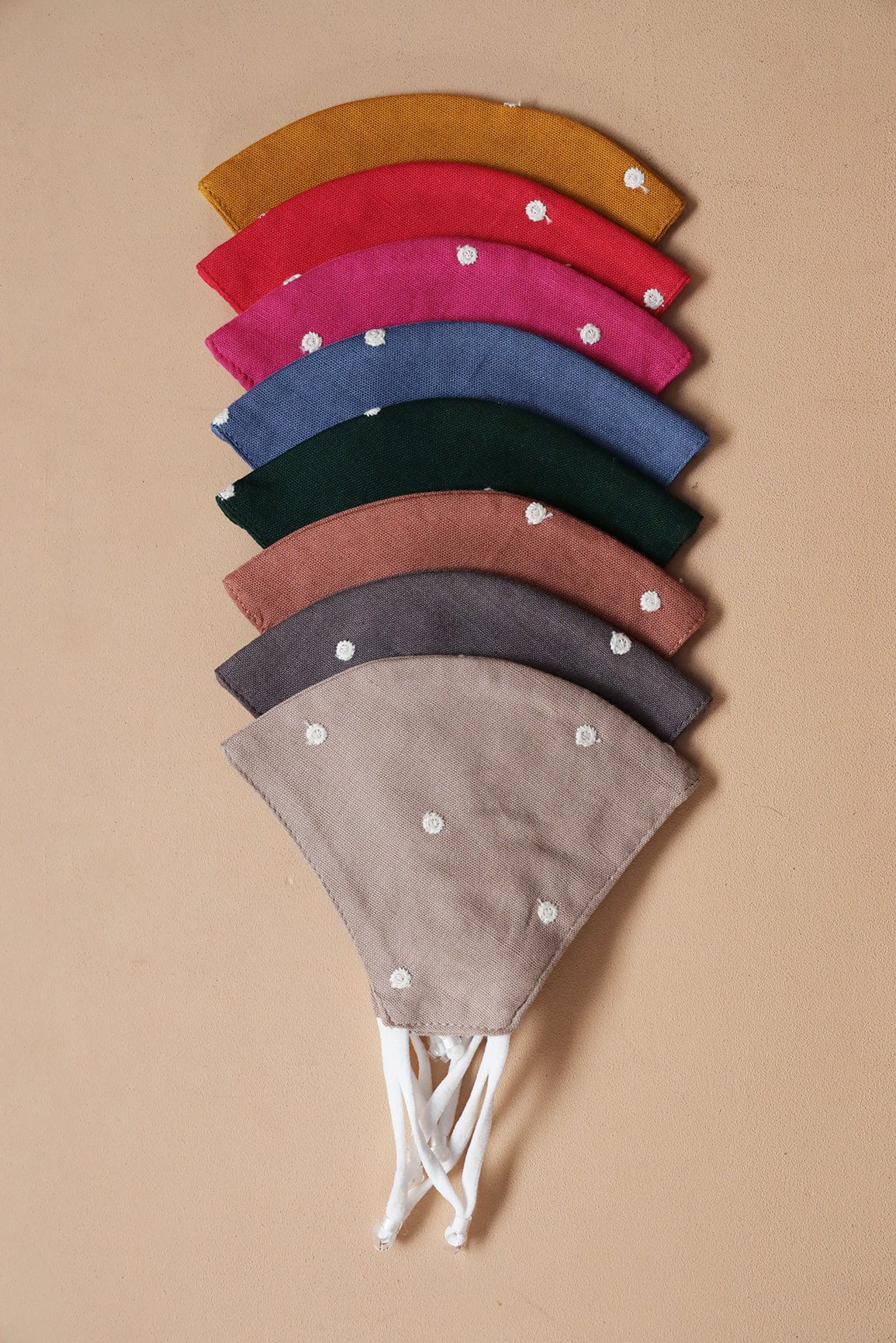 doeraa Masks White Polka Embroidery Triple Layer Cotton Linen Masks: Pack of 8