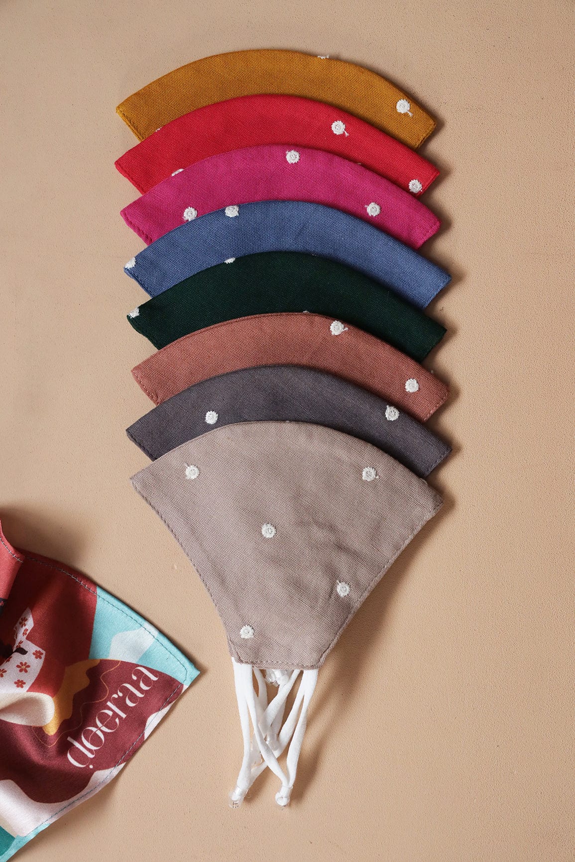 doeraa Masks White Polka Embroidery Triple Layer Cotton Linen Masks: Pack of 8