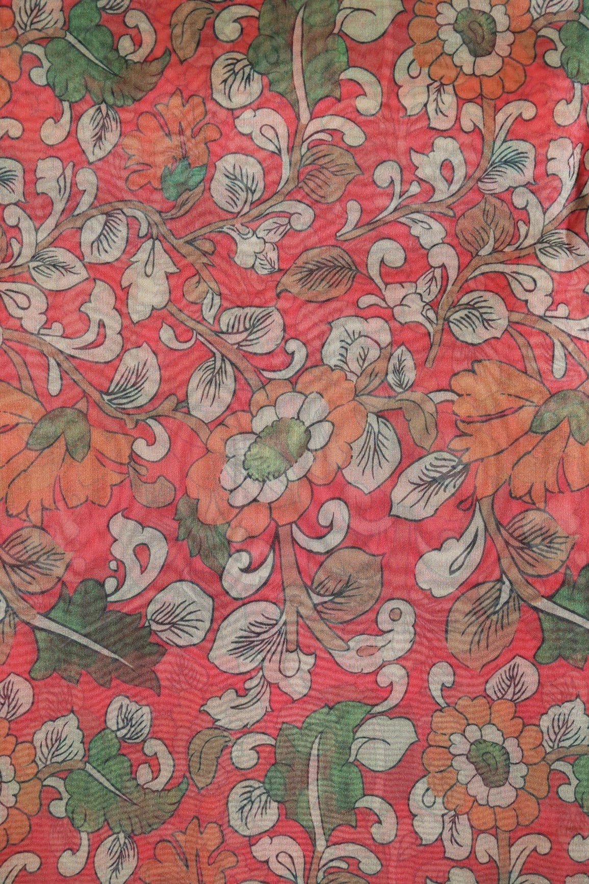 Multi Color Floral Digital Print On Red Organza Fabric - doeraa