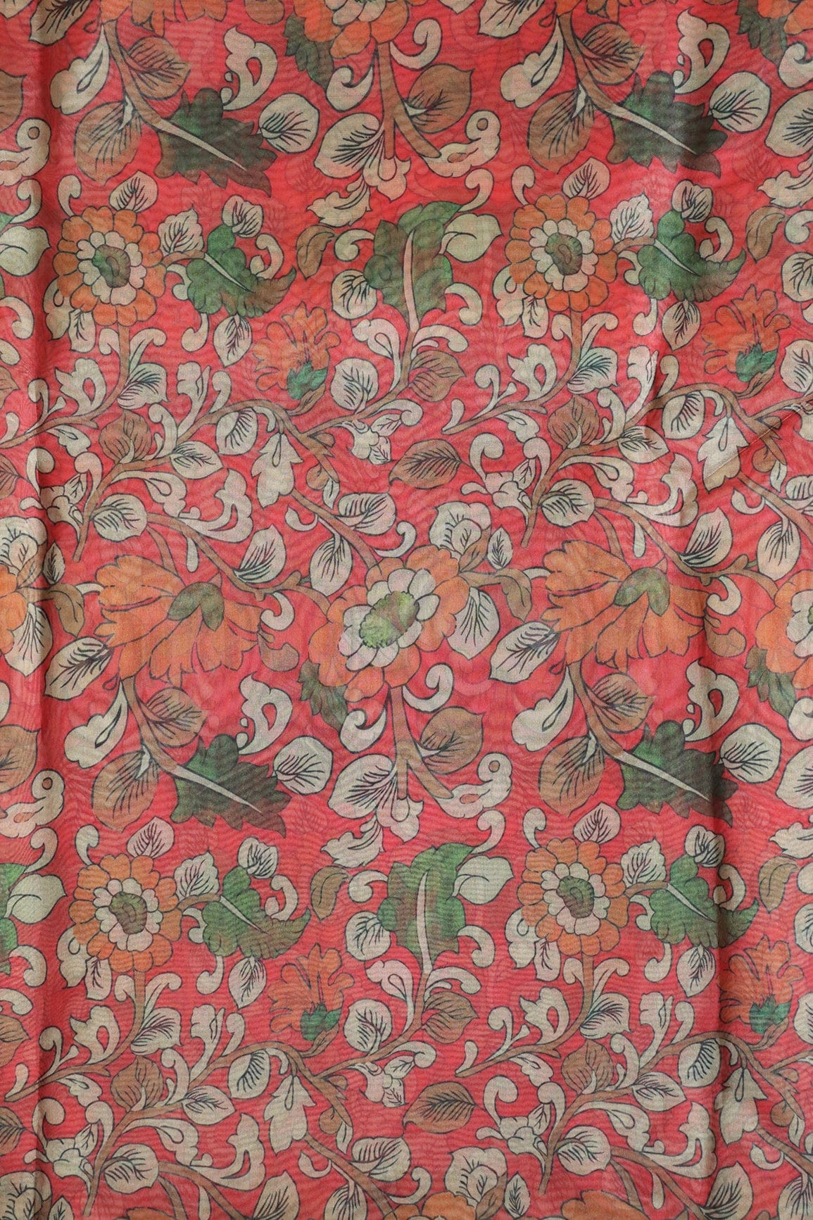 Multi Color Floral Digital Print On Red Organza Fabric - doeraa