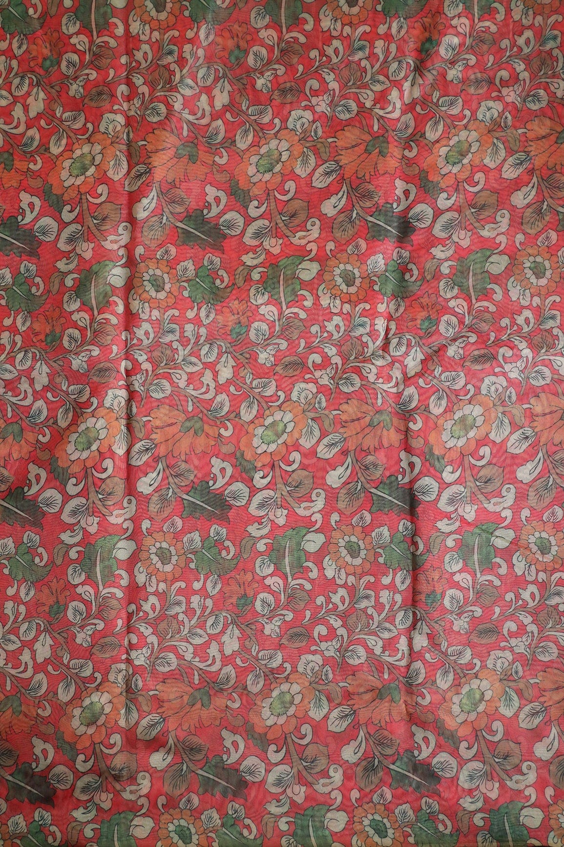 Multi Color Floral Digital Print On Red Organza Fabric - doeraa