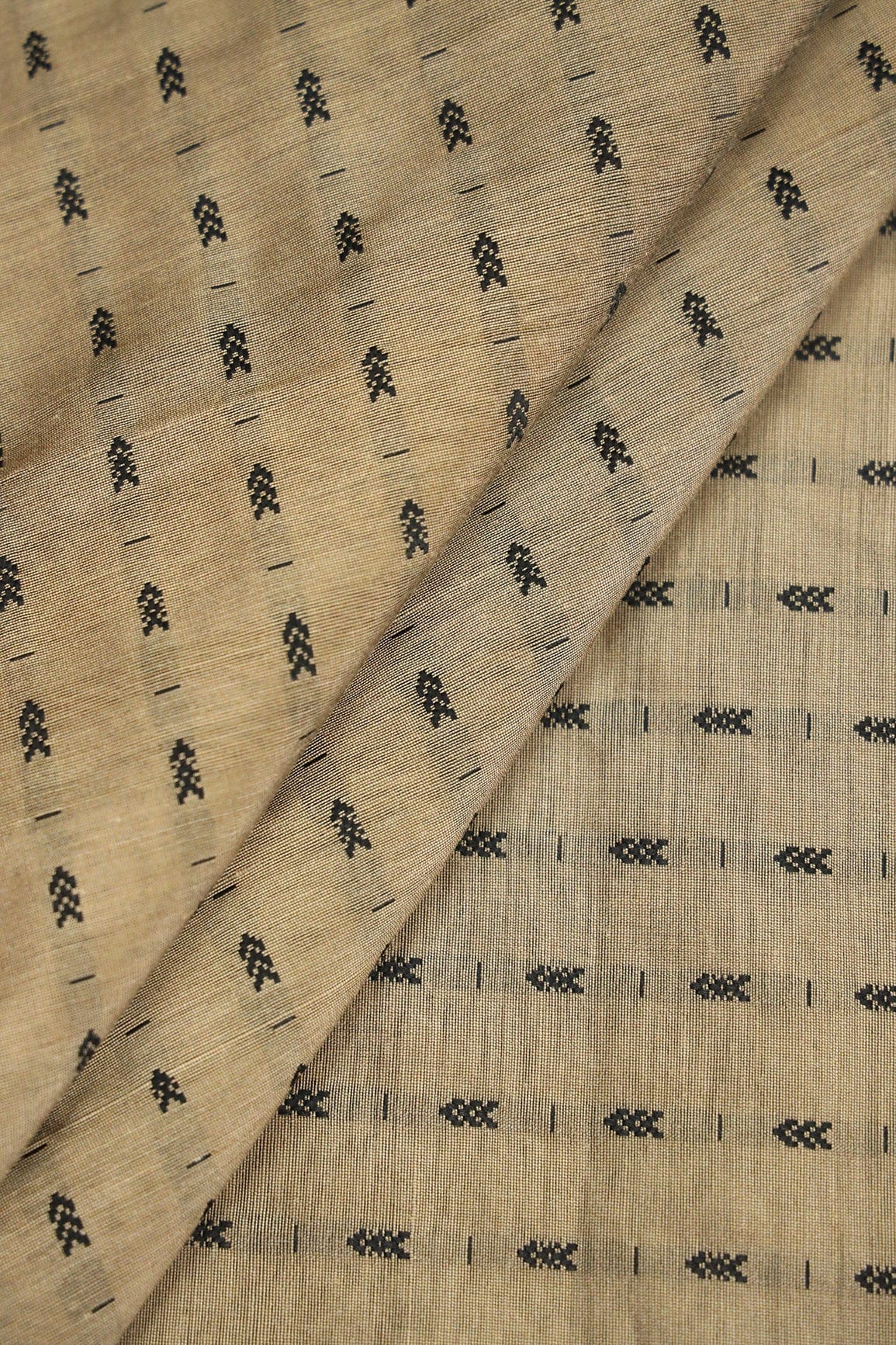 doeraa Prints Beige And Black Geometric Pattern Handwoven Two Tone Chanderi Silk Fabric