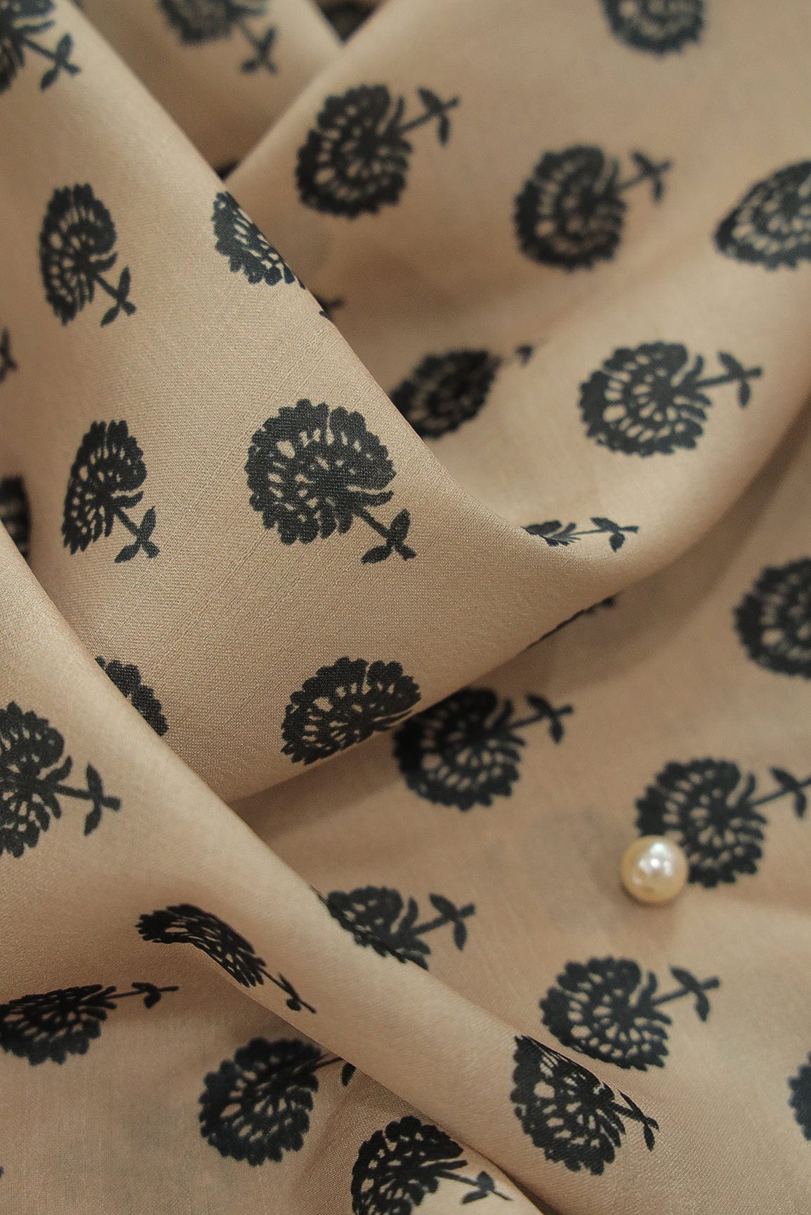doeraa Prints Beige Motif Digital Print on Tussar Satin Fabric