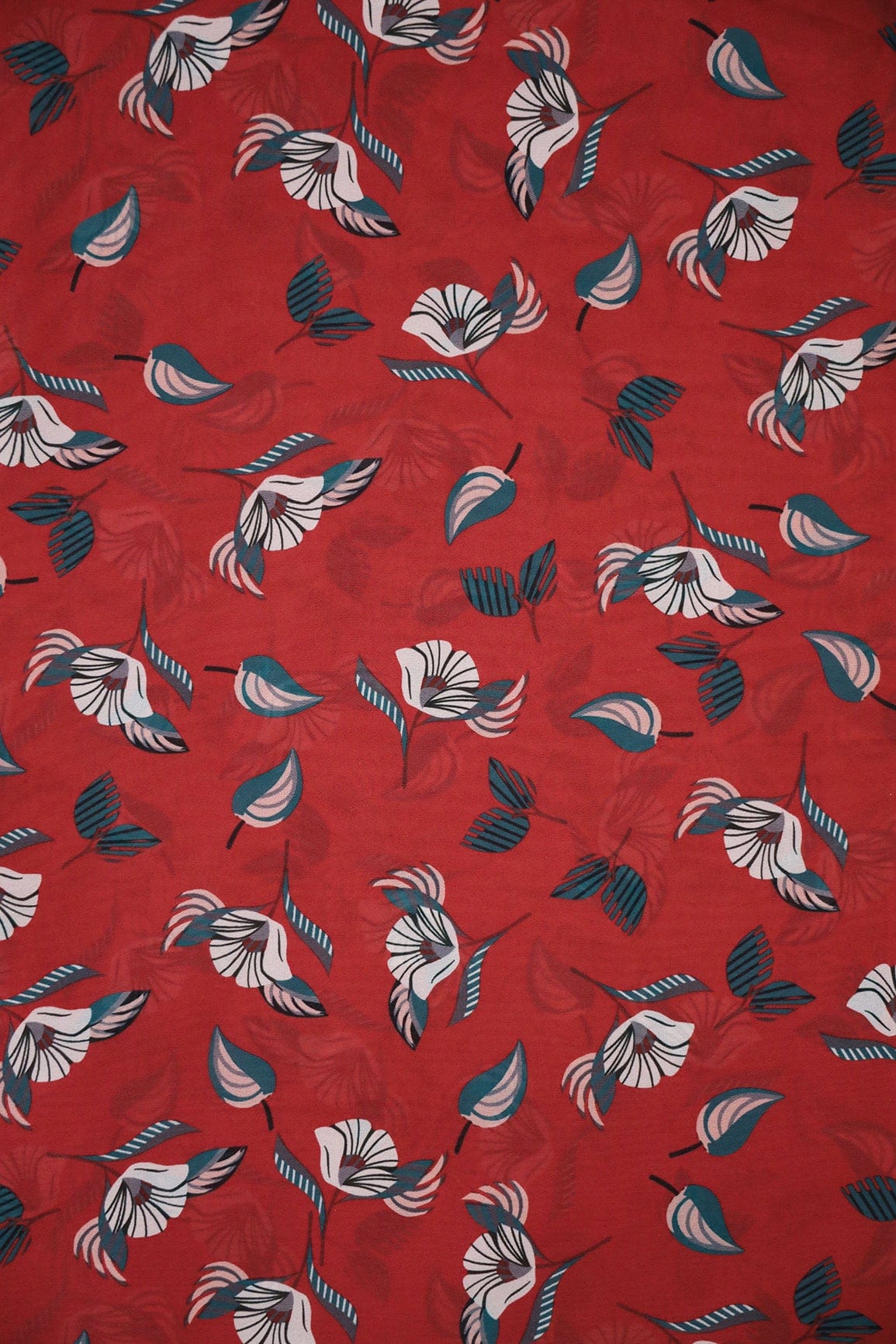 doeraa Prints Big Width "56" Beautiful White Floral Digital Print On Red Georgette Fabric