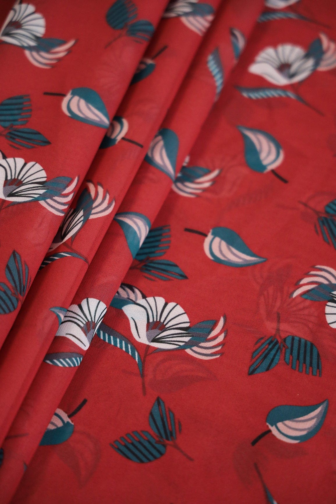 doeraa Prints Big Width "56" Beautiful White Floral Digital Print On Red Georgette Fabric