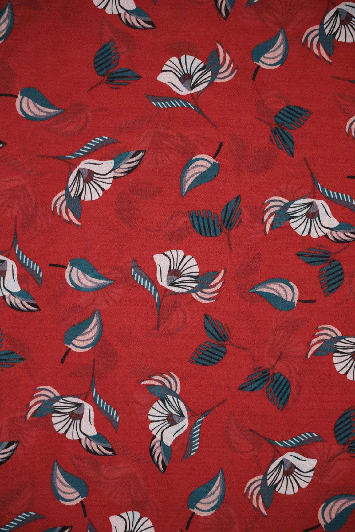 doeraa Prints Big Width "56" Beautiful White Floral Digital Print On Red Georgette Fabric