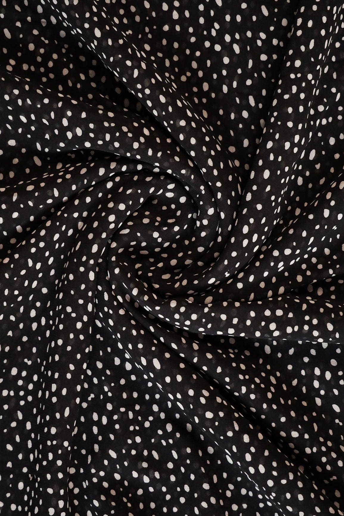 doeraa Prints Big Width "56" Black And White Polka Dots Digital Print On Georgette Fabric